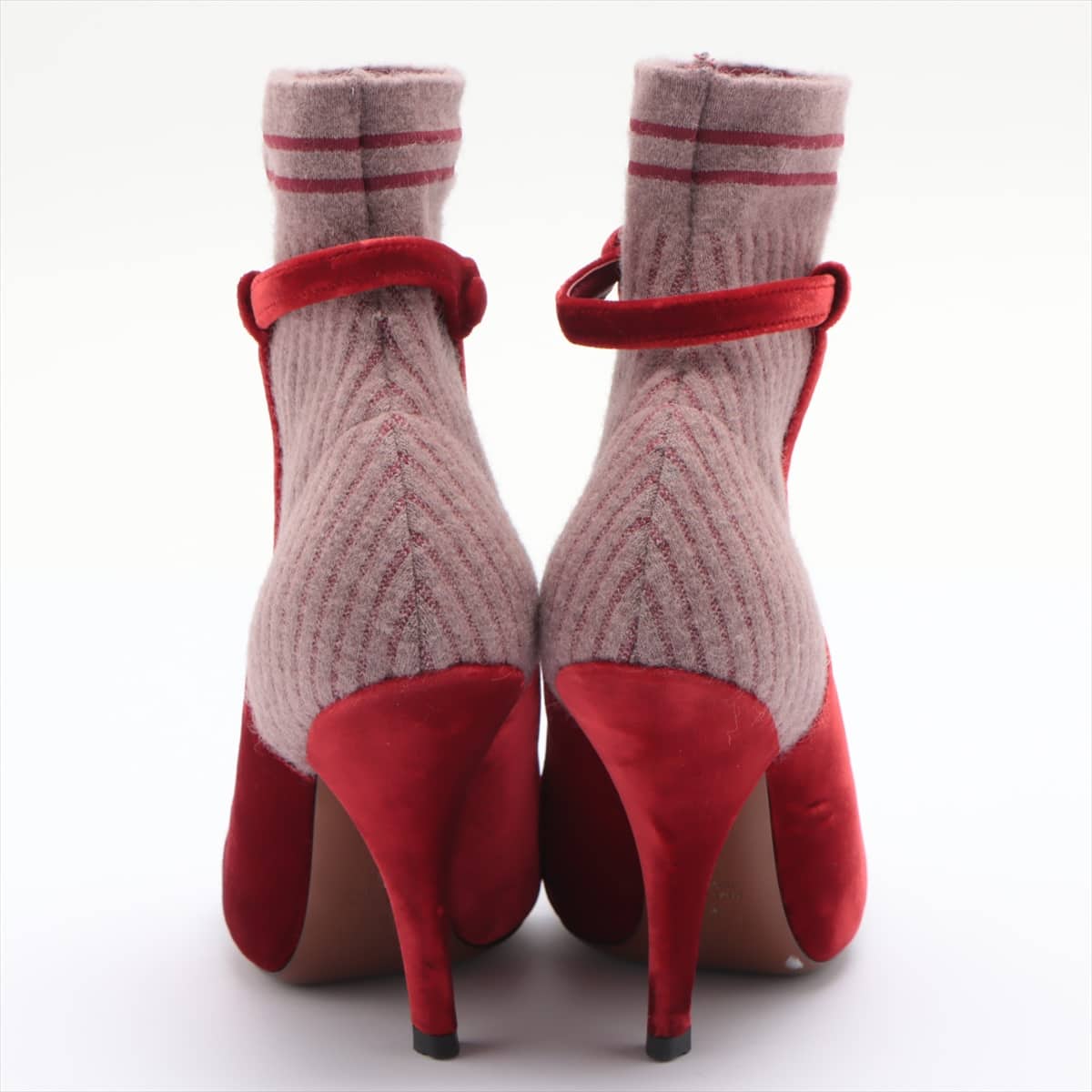 Fendi 17AW Knit SOCK BOOTS 35 Ladies' Red x pink Fendi Rococo velvet strap