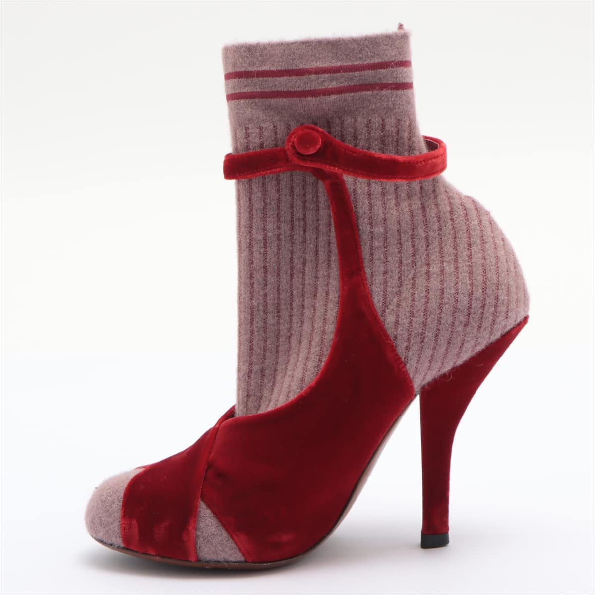 Fendi 17AW Knit SOCK BOOTS 35 Ladies' Red x pink Fendi Rococo velvet strap