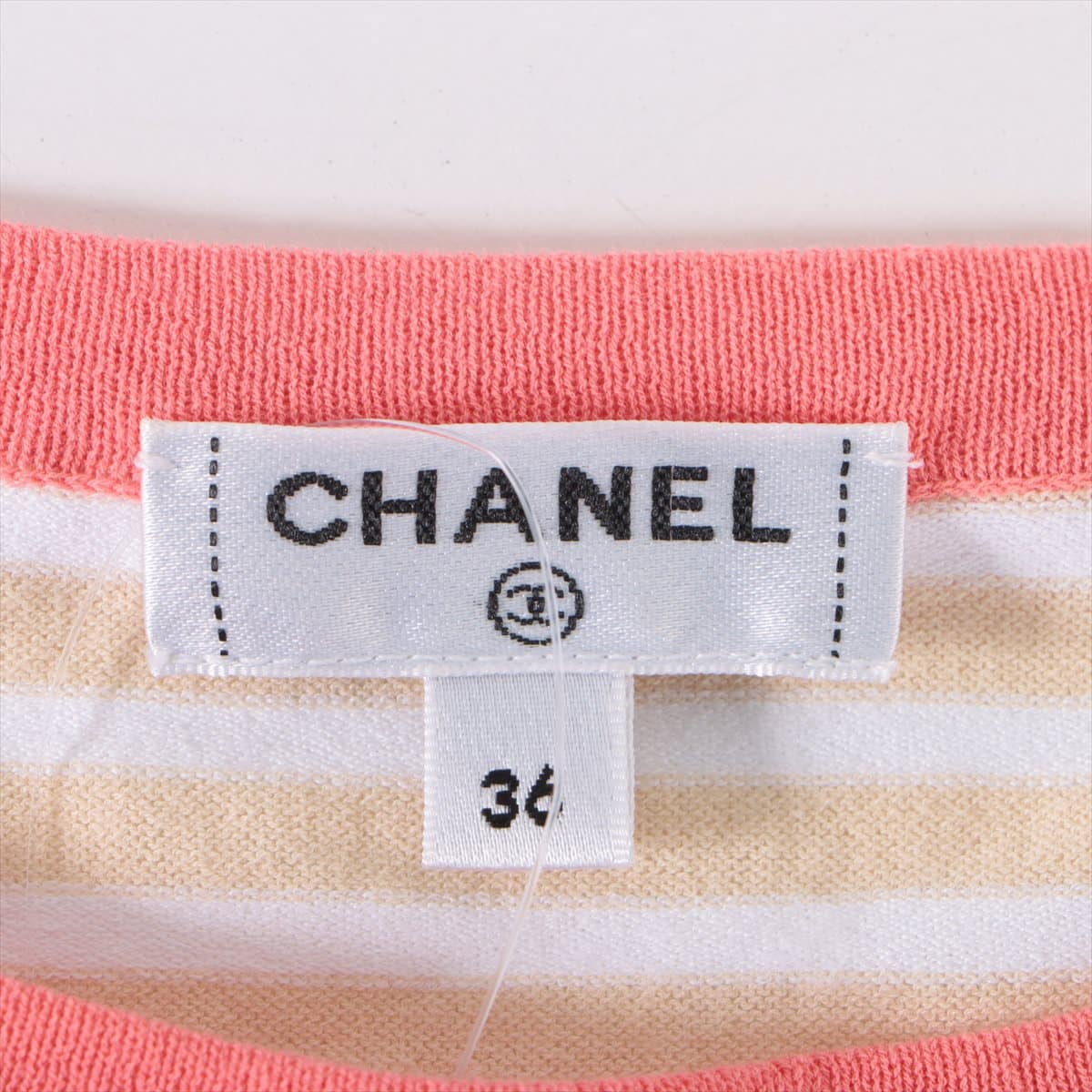 Chanel P61 Cotton T-shirt 36 Ladies' Beige x white  Coco Mark