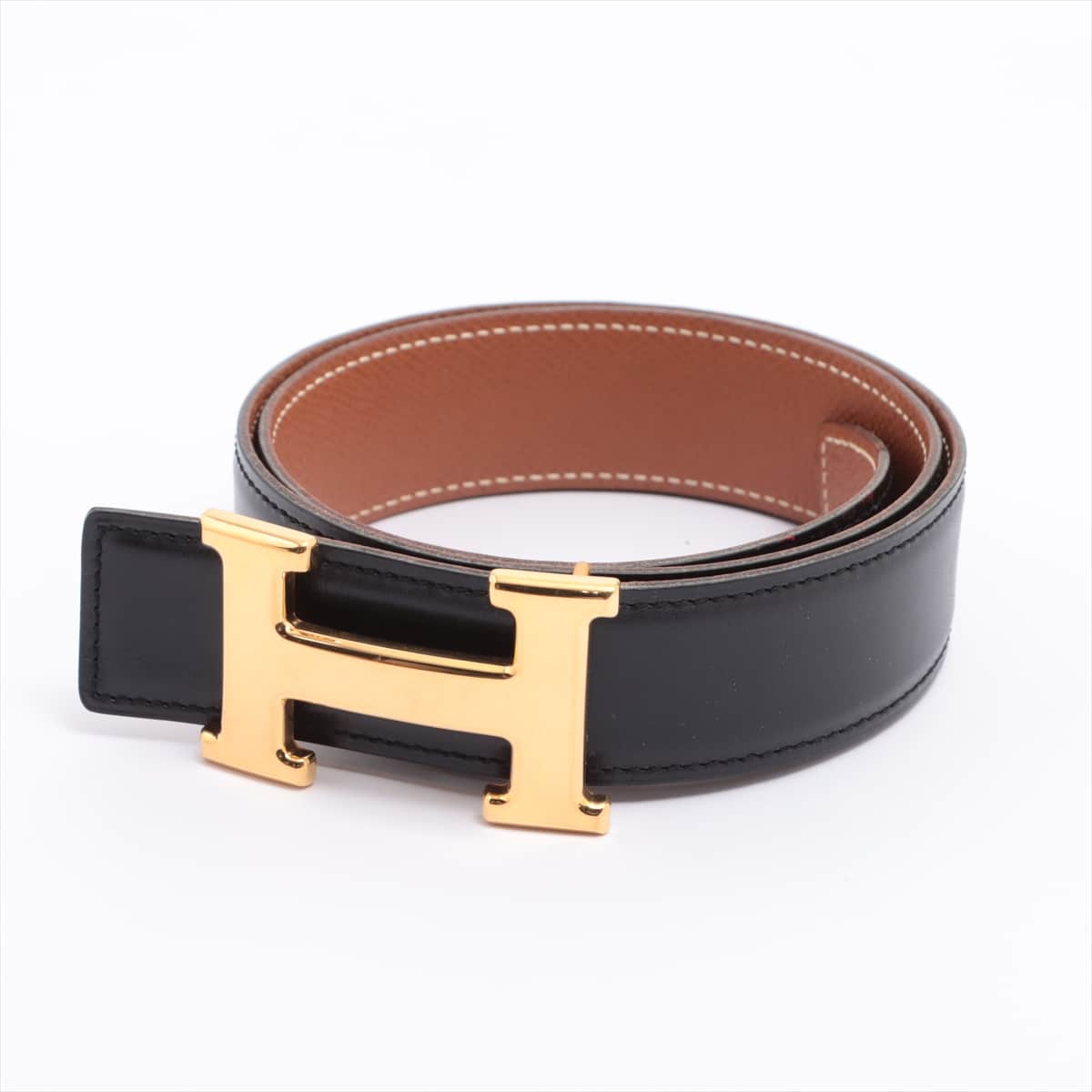 Hermès H Belt 〇 Y (1995) Belt 65 Box Calf × Togo Black×Gold