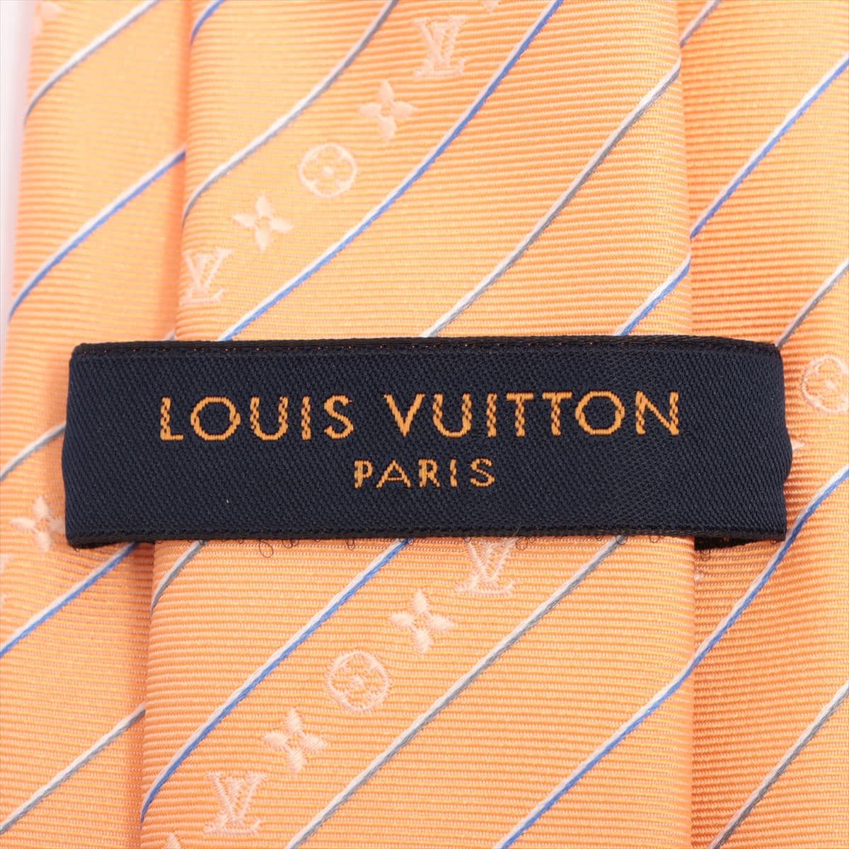 Louis Vuitton Necktie Silk Orange Cravat Monogram Easy stripes 8CM