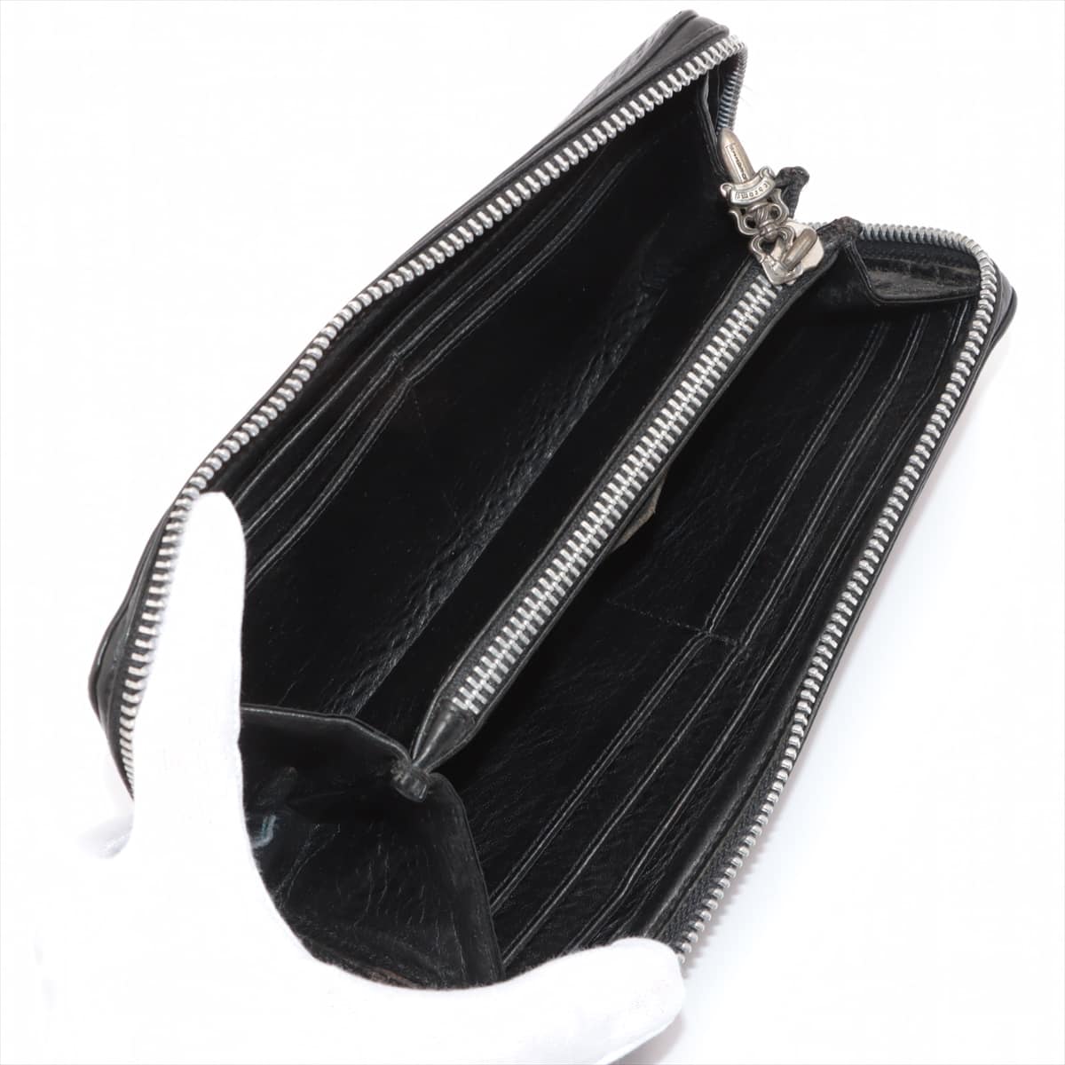 Chrome Hearts REC F ZIP Round-Zip-Wallet Leather & 925 NO DTL Black Dagger zip