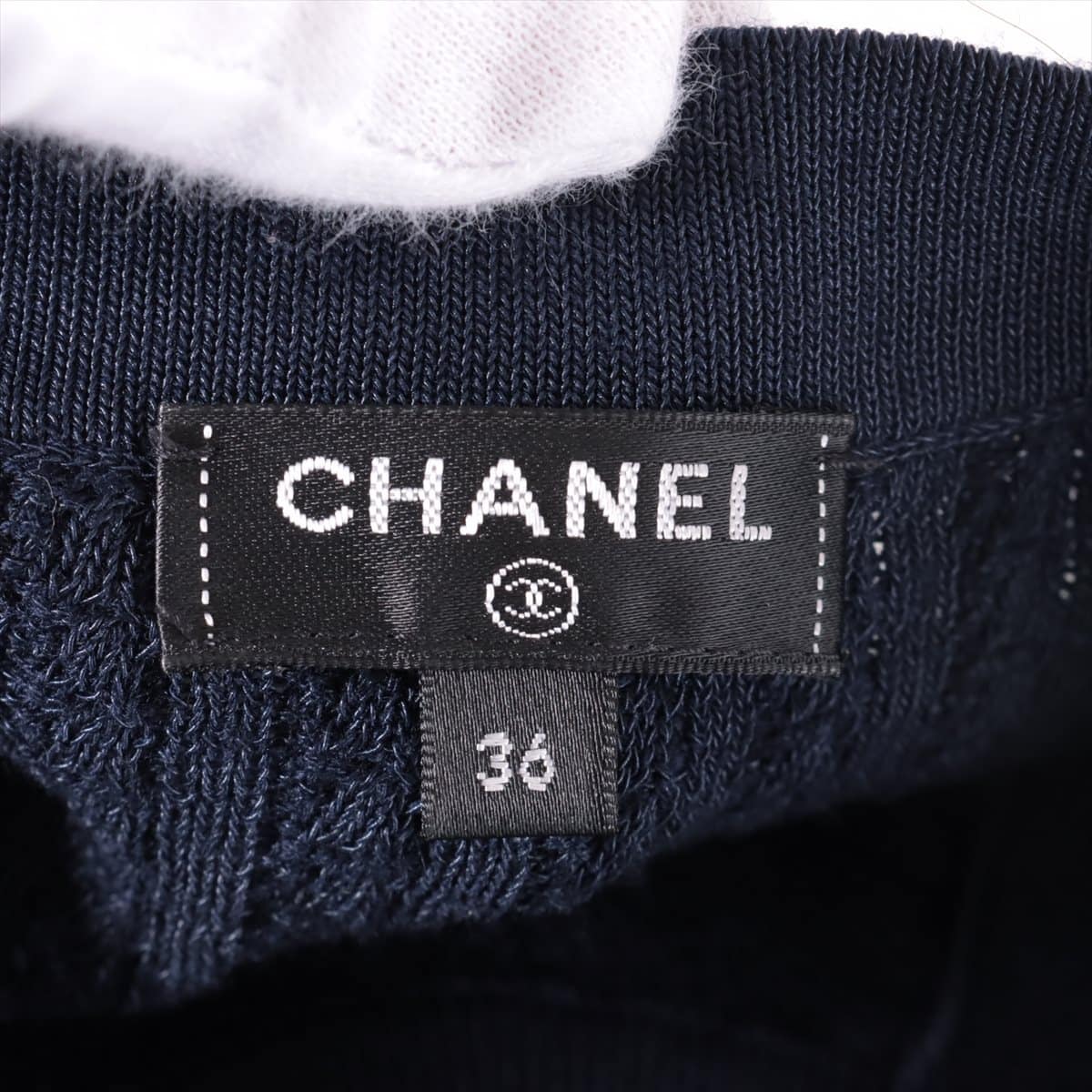 Chanel Anchor P59 Cotton & wool Knit dress 36 Ladies' Navy blue  Coco Mark