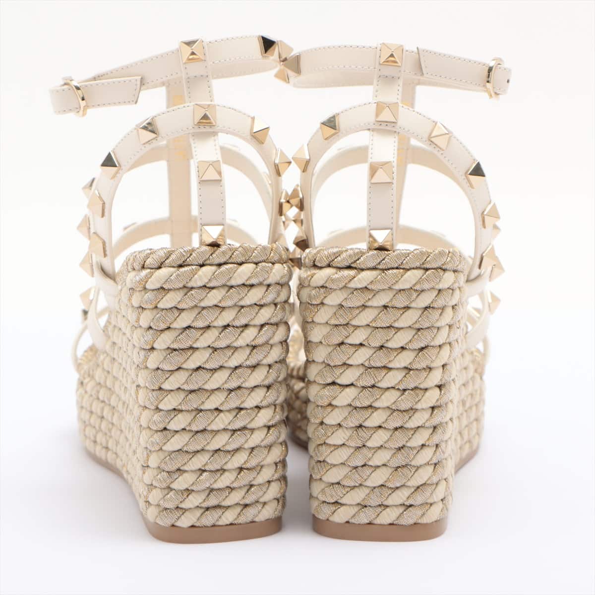 Valentino Garavani Rock Studs Leather Wedge Sole Sandals 39 Ladies' White