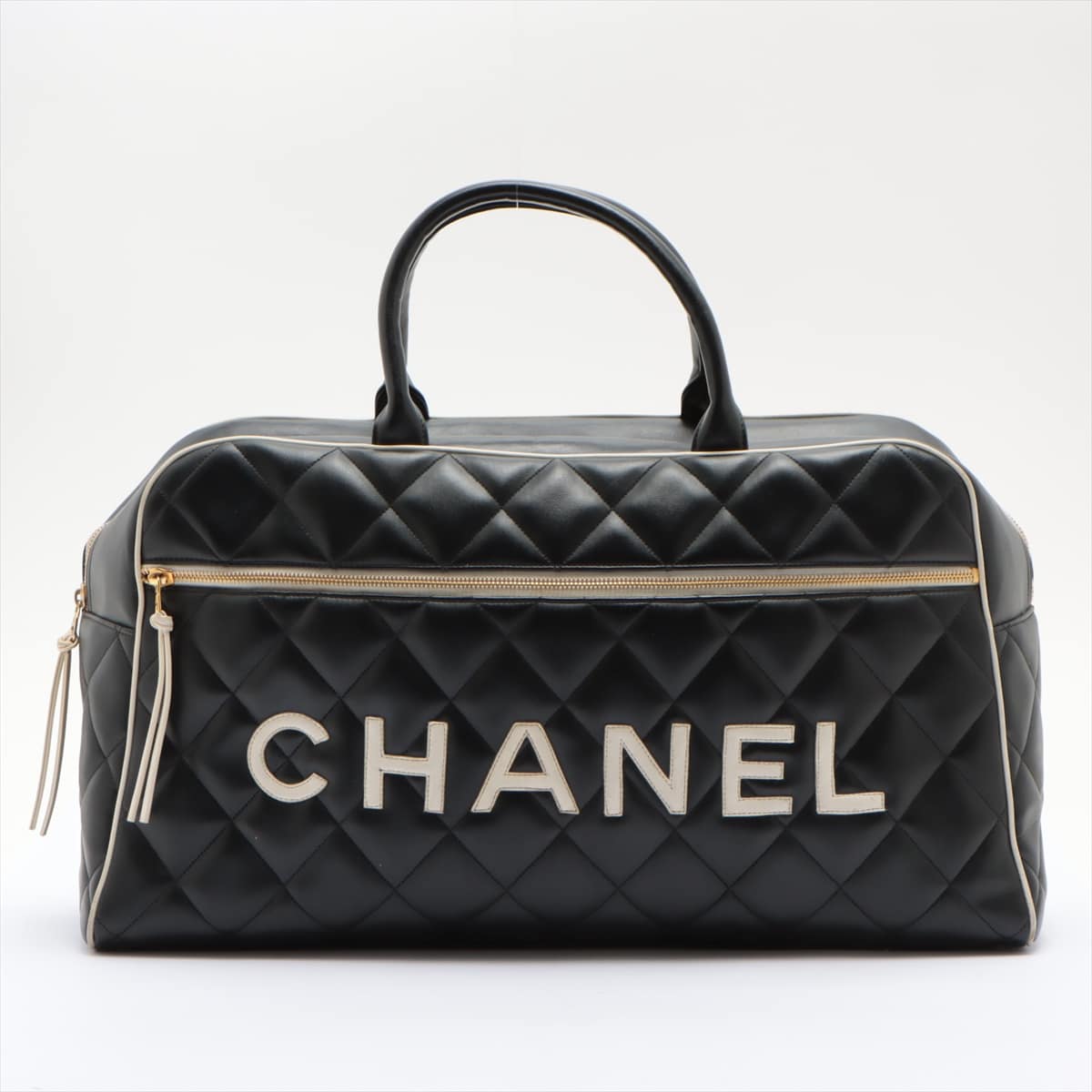 Chanel Matelasse Leather Boston bag Logo Black Gold Metal fittings 3XXXXXX