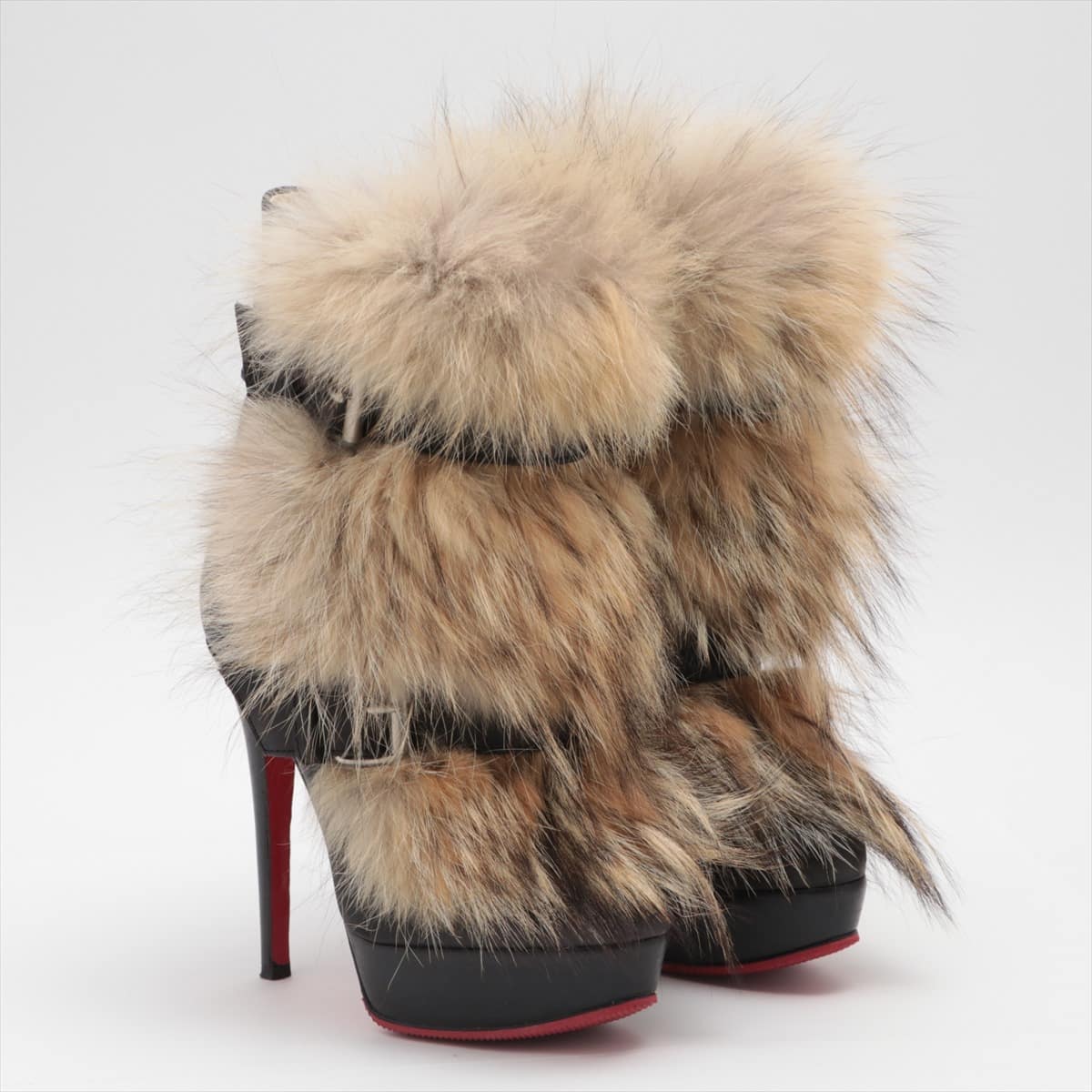 Christian Louboutin Fur × Leather Boots 36.5 Ladies' Black