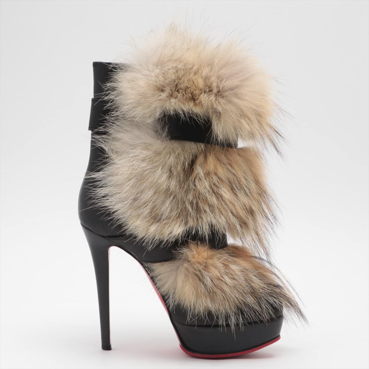 Christian Louboutin Fur × Leather Boots 36.5 Ladies' Black