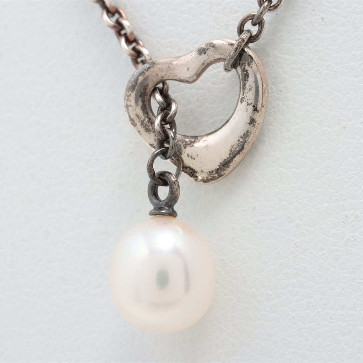 Tiffany Open Heart Necklace 925 x Imitation pearl 5.6g Silver