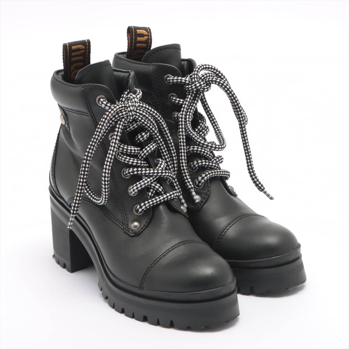 Miu Miu Leather Boots 35 1/2 Ladies' Black Lace up