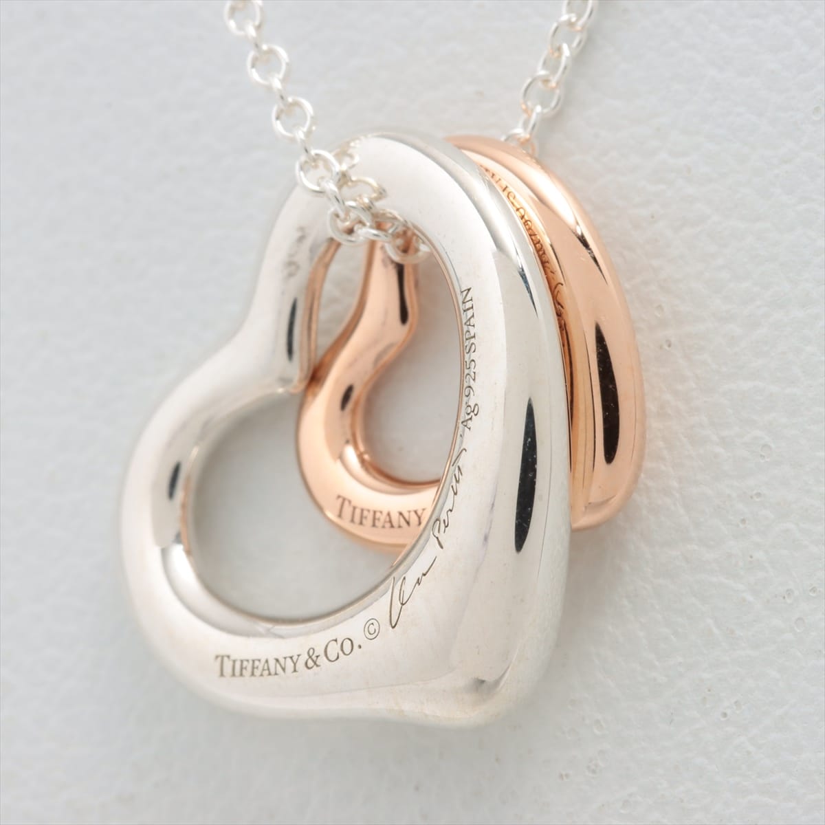 Tiffany Double Open Heart Necklace 925×750 4.4g Gold × Silver