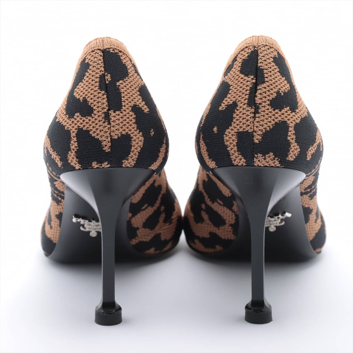 Prada Knit Pumps 38 Ladies' Black × Brown Léopard