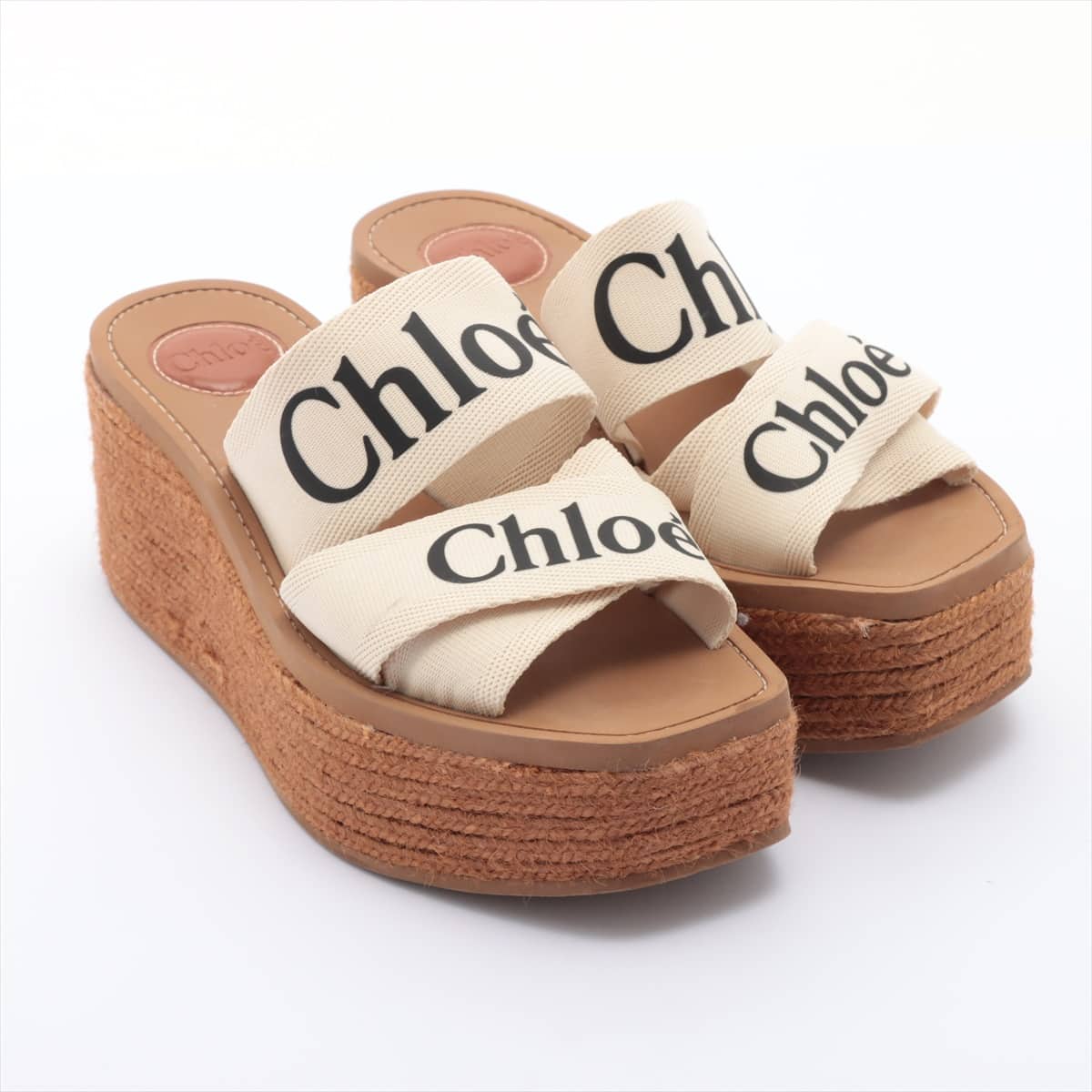 Chloe Woody Leather Sandals 38 Ladies' White x brown