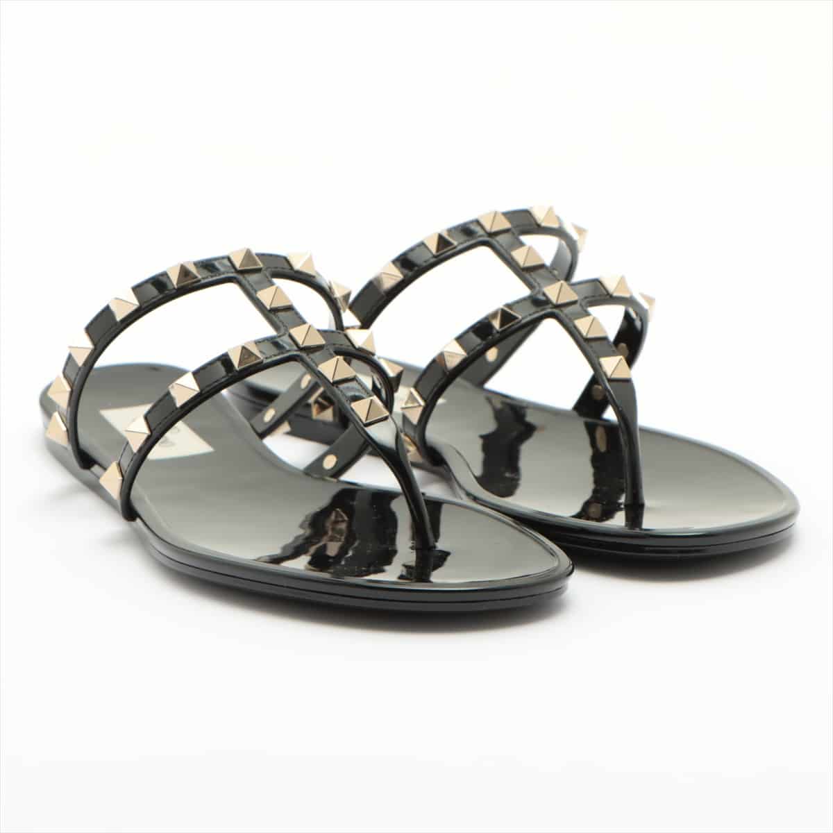 Valentino Garavani Rock Studs 22 years Patent leather Sandals 37 Ladies' Black Slide sandals low heels