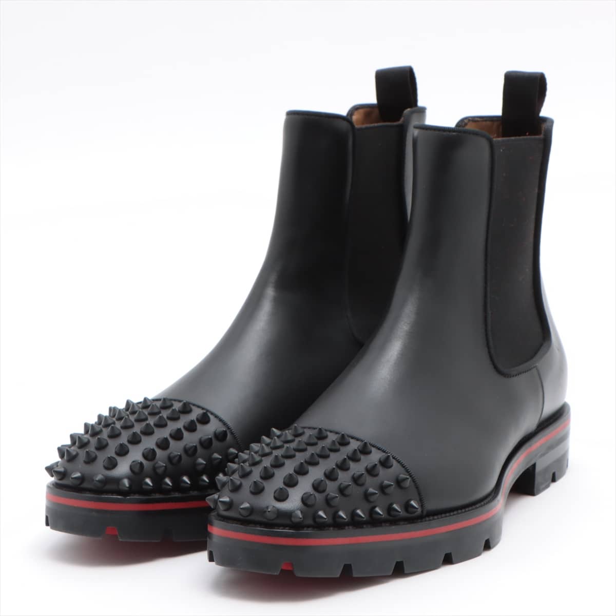 Christian Louboutin Leather Side Gore Boots 40 Men's Black Spike Studs