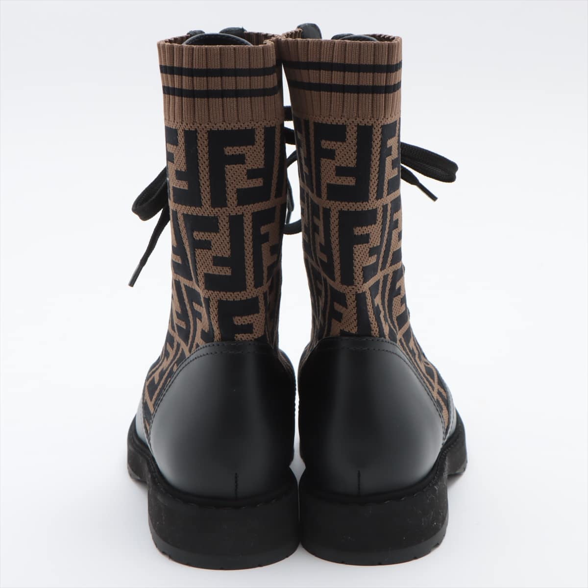 Fendi ZUCCa Knit × Leather Boots 38 Ladies' Black × Brown Lace up