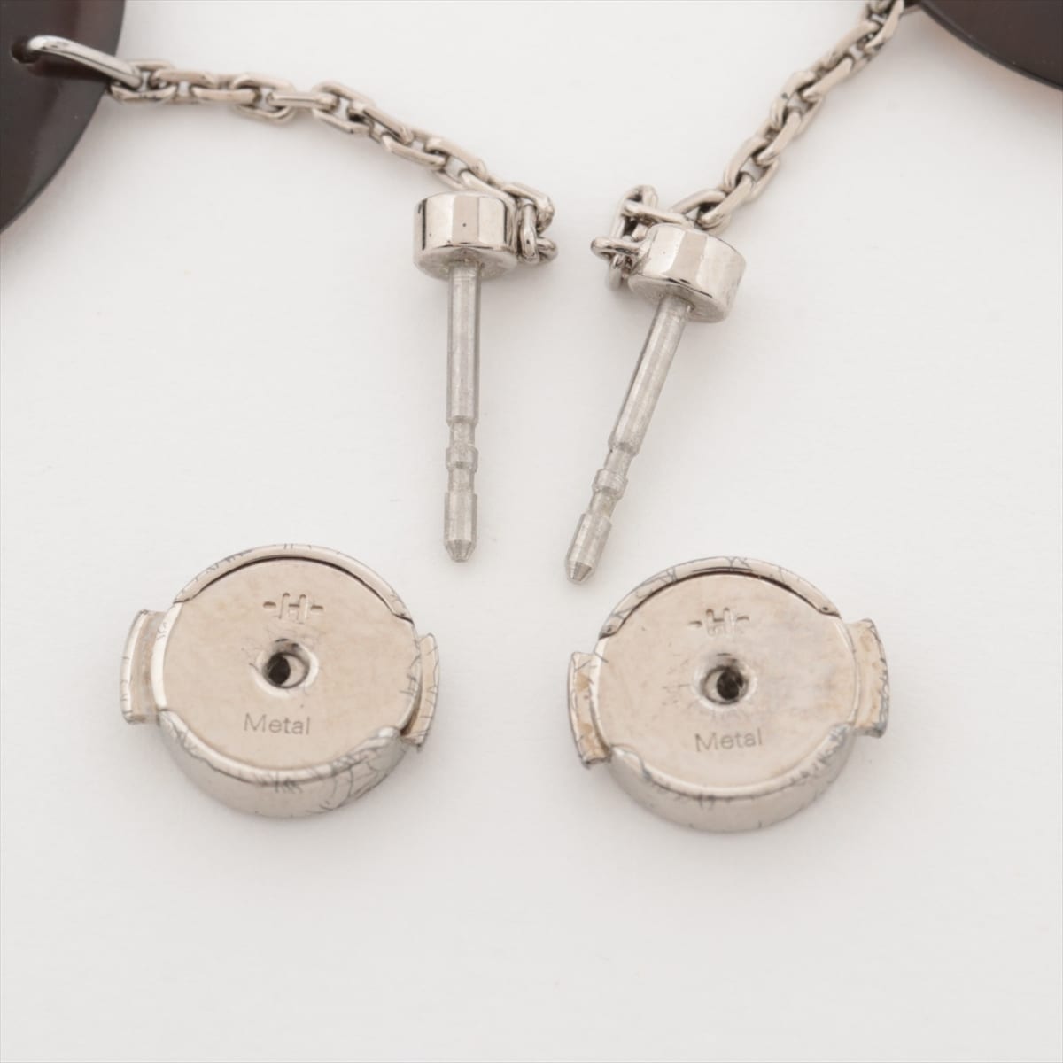 Hermès Piercing jewelry (for both ears) buffalo Horn Brown x silver