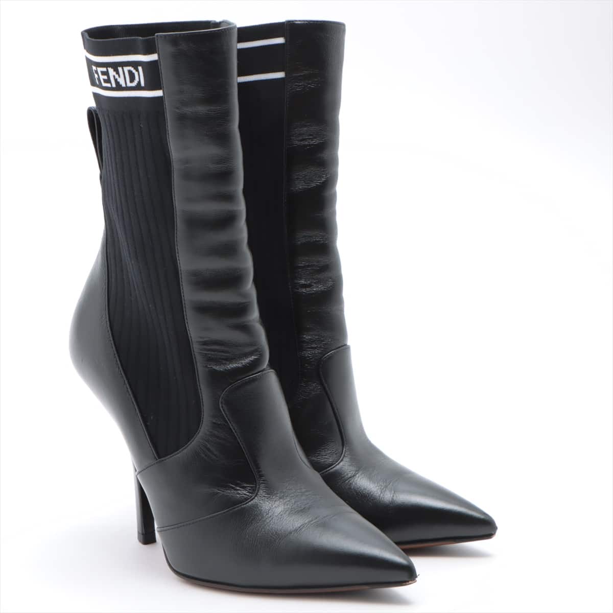 Fendi Leather SOCK BOOTS 38 Ladies' Black Rococo