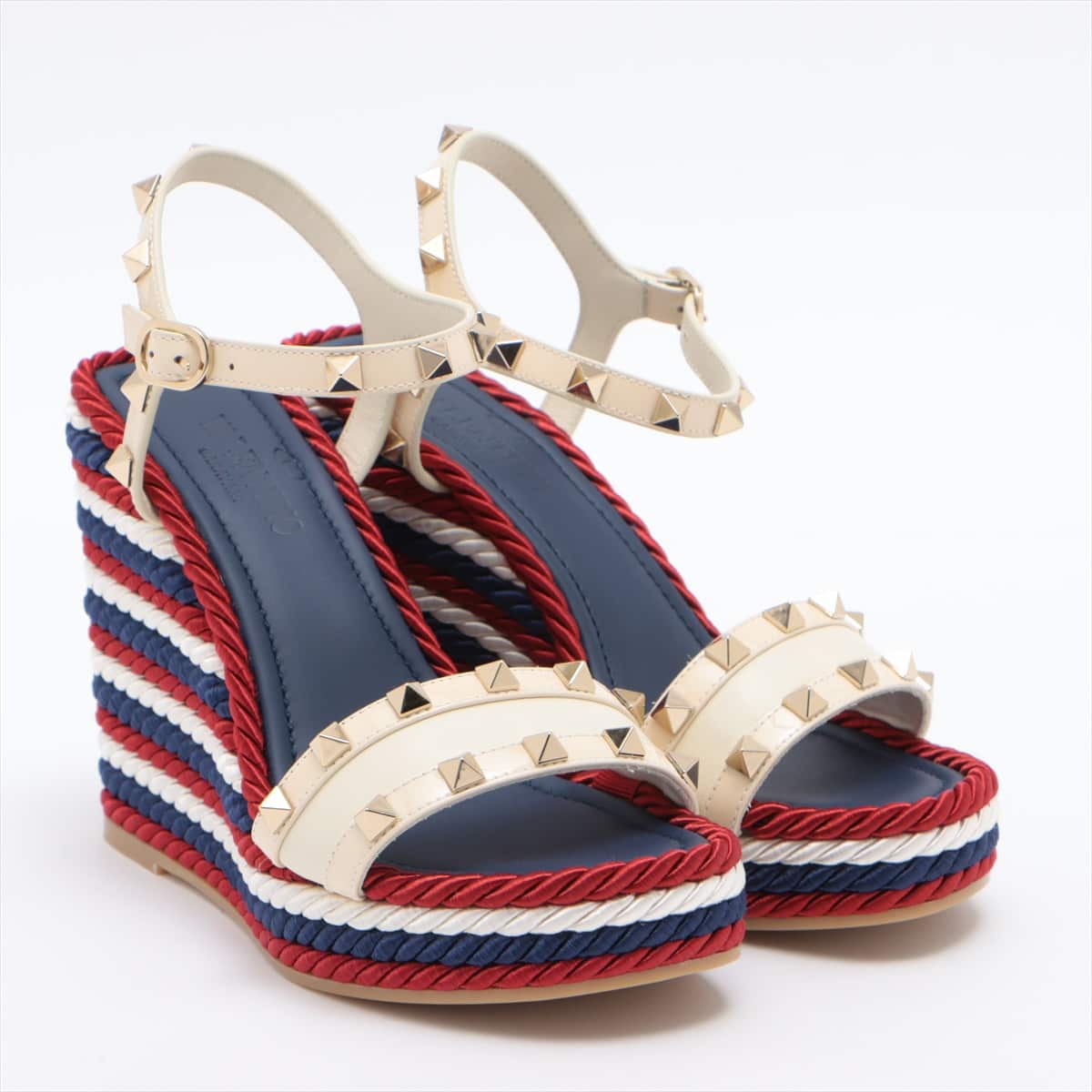 Valentino Garavani Rock Studs Enamel Wedge Sole Sandals 36 Ladies' Tricolor