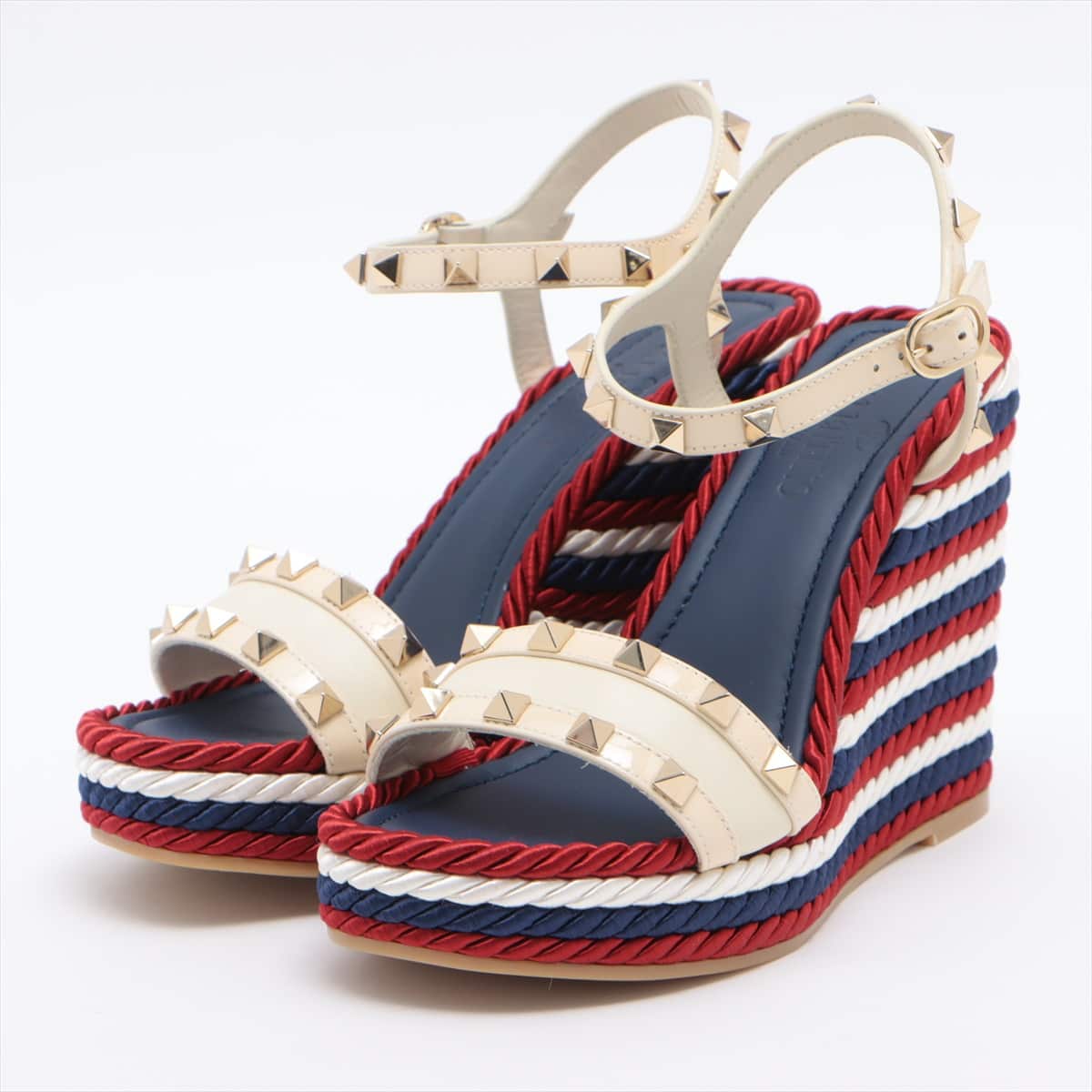 Valentino Garavani Rock Studs Enamel Wedge Sole Sandals 36 Ladies' Tricolor