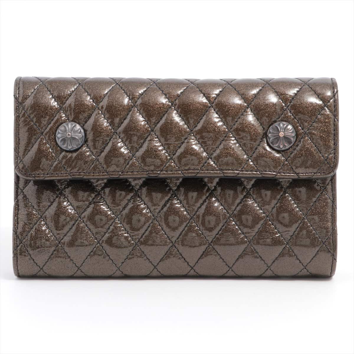 Chrome Hearts CH Cross Clutch bag Patent leather With invoice WAVE4 QLT GLS MTLC Gold series quilting