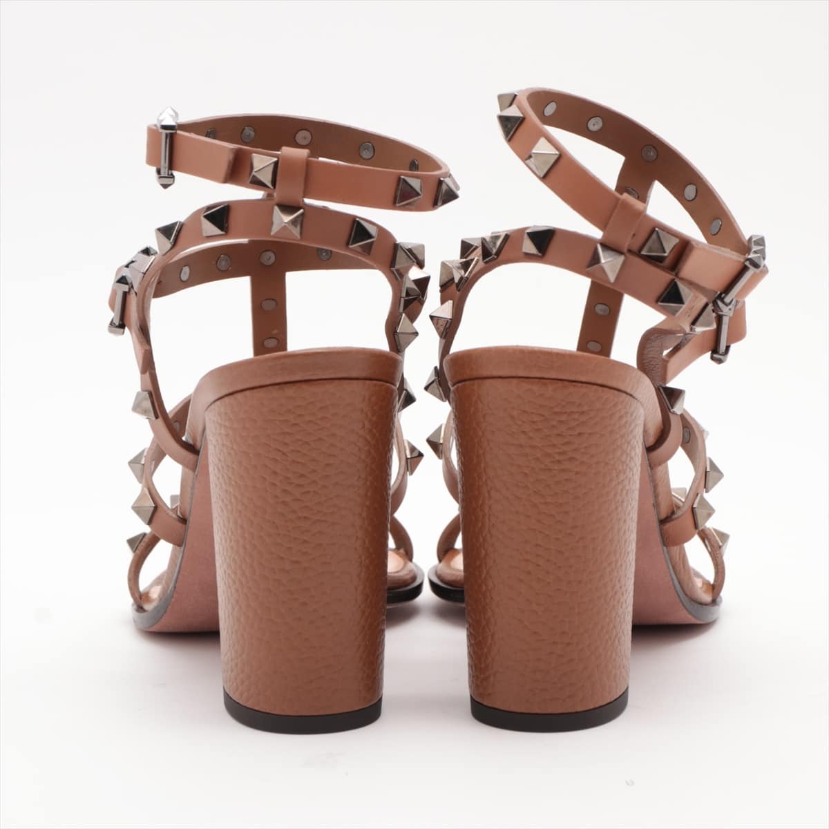 Valentino Garavani Rock Studs Leather Sandals 37 1/2 Ladies' Brown