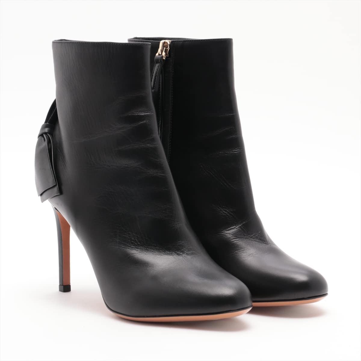 Valentino Garavani Leather Short Boots 36 1/2 Ladies' Black Ribbon