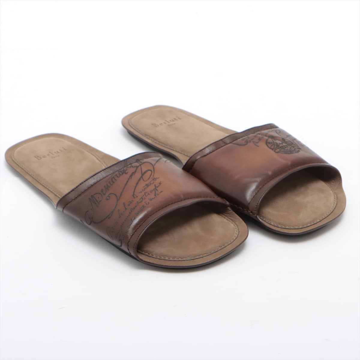 Berluti Calligraphy Leather Sandals 9 1/2 Men's Brown