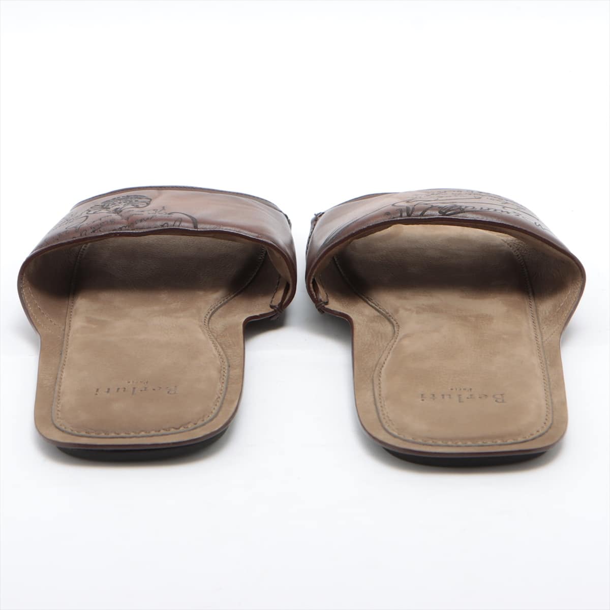 Berluti Calligraphy Leather Sandals 9 1/2 Men's Brown