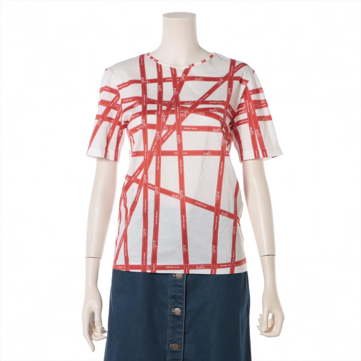 Hermès Margiela Cotton T-shirt XS Ladies' Red x white  Bolduc