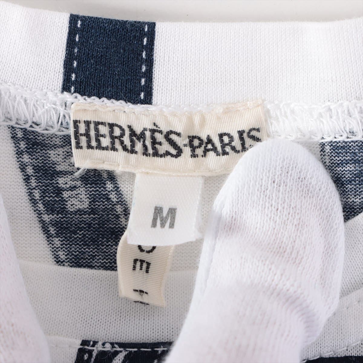 Hermès Margiela Cotton T-shirt M Ladies' White x navy  Bolduc