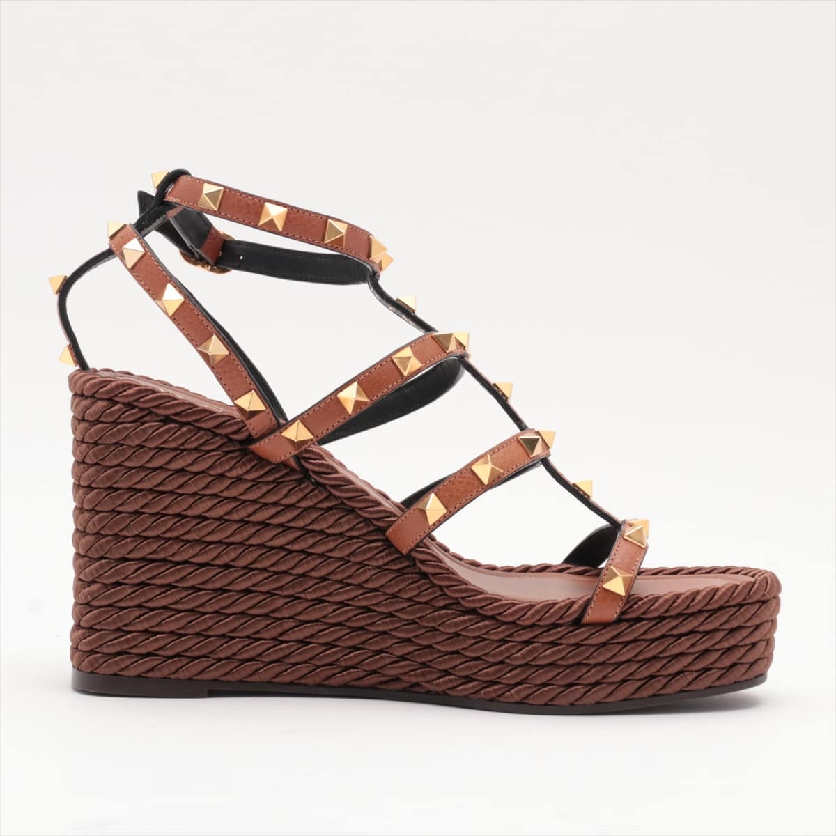 Valentino Garavani Rock Studs Leather Wedge Sole Sandals 37 Ladies' Brown