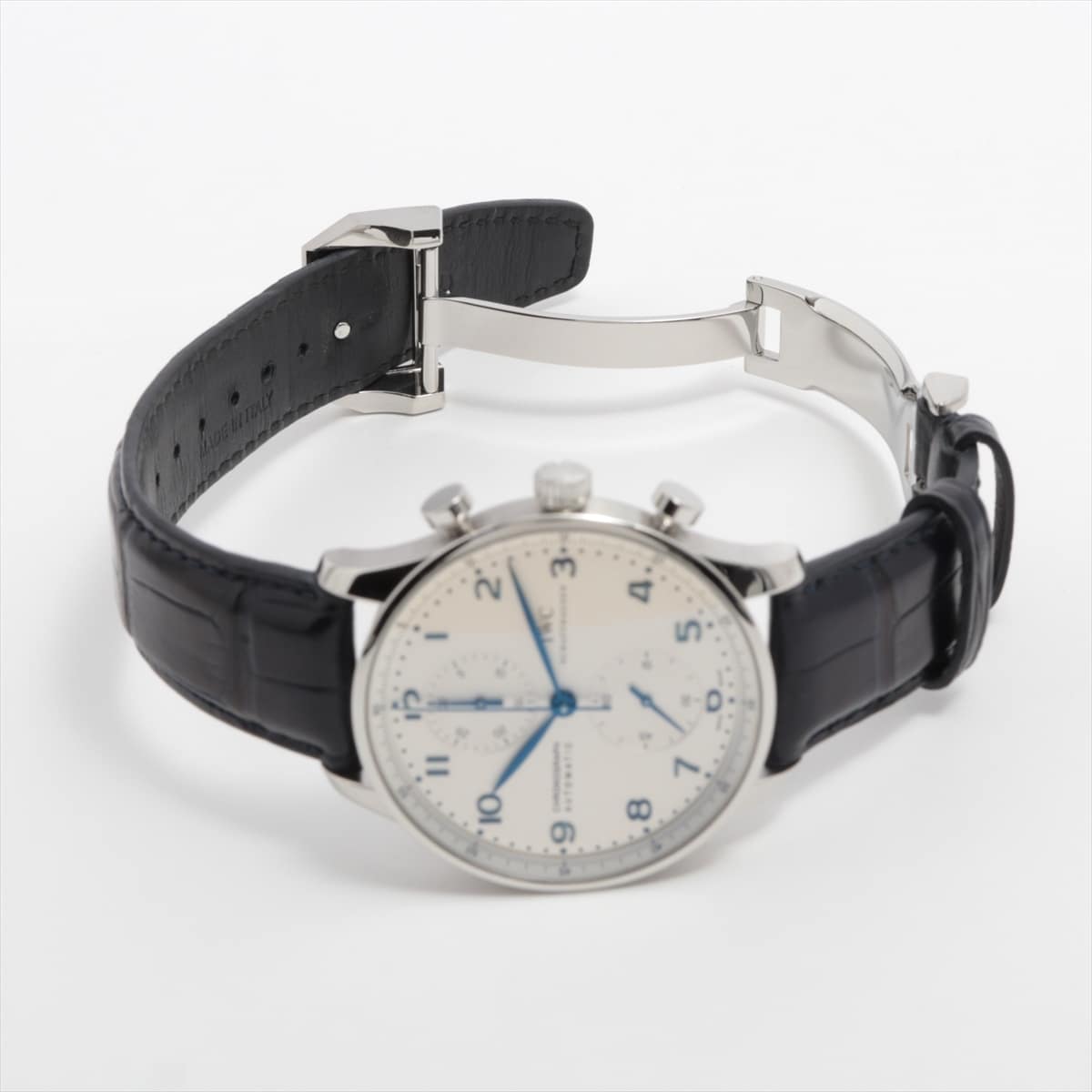 IWC Portugieser Chronograph IW371446 SS & leather AT Silver-Face
