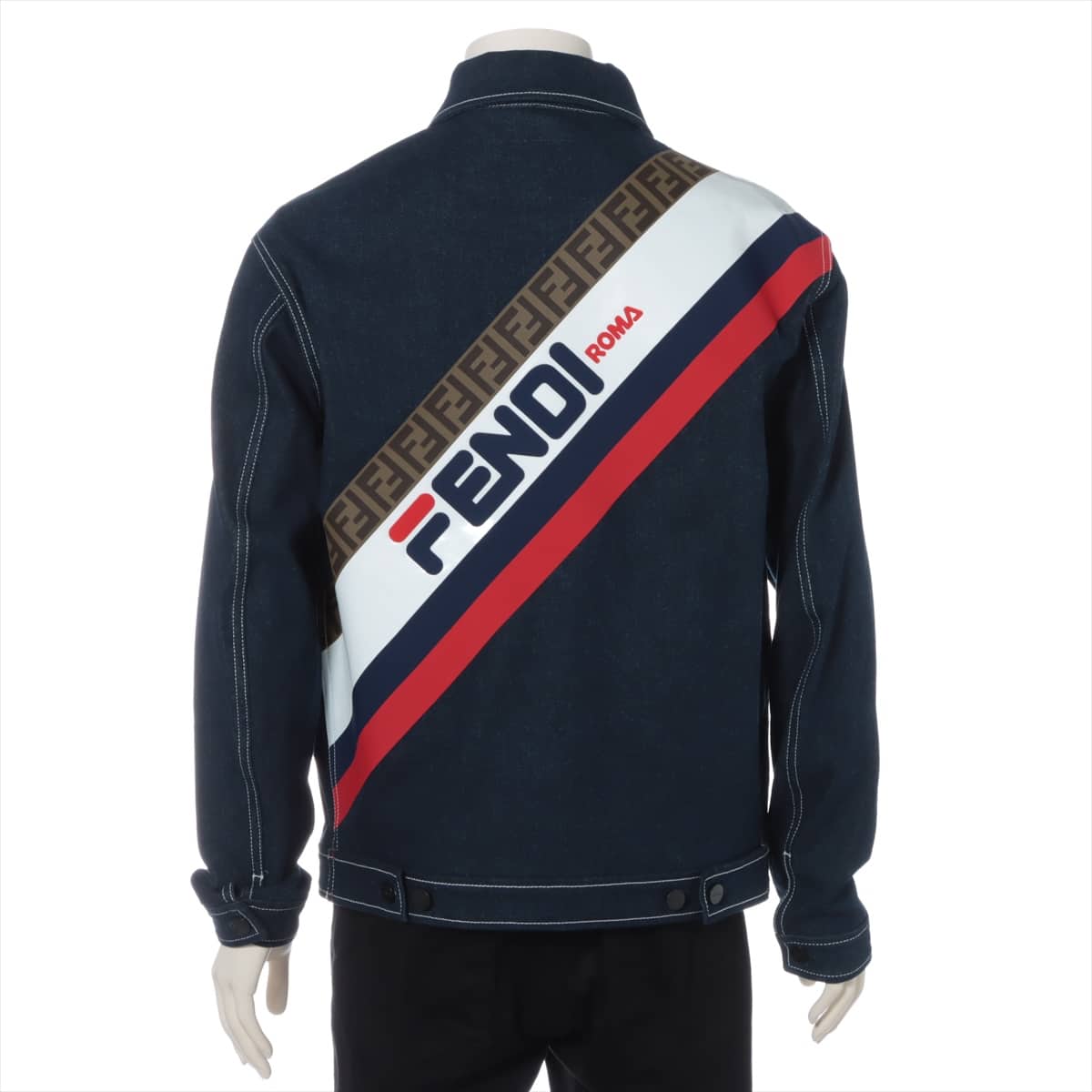 FENDI × FILA 18 years Cotton & polyurethane Denim jacket 48 Men's Blue indigo  FW0918 back logo