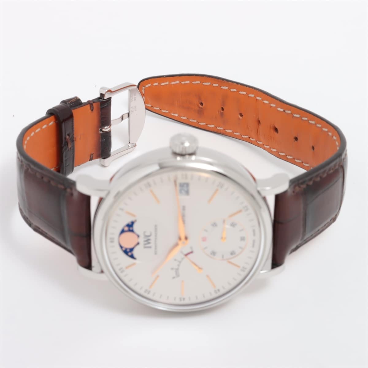 IWC Portofino Handwind Moon phases IW516401 SS & leather AT White-Face
