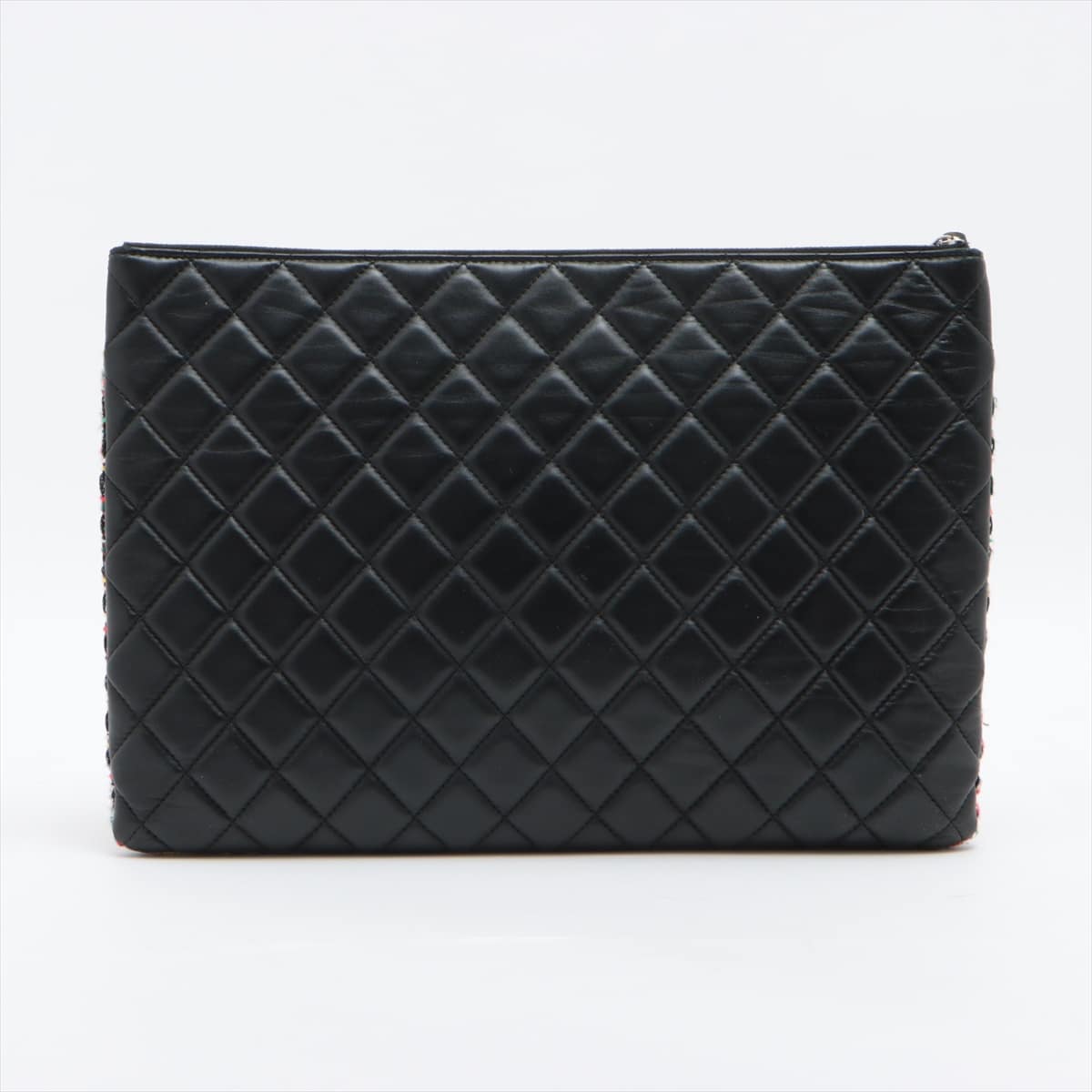 Chanel Matelasse Lambskin Clutch bag Tweed Black Silver Metal fittings 24XXXXXX