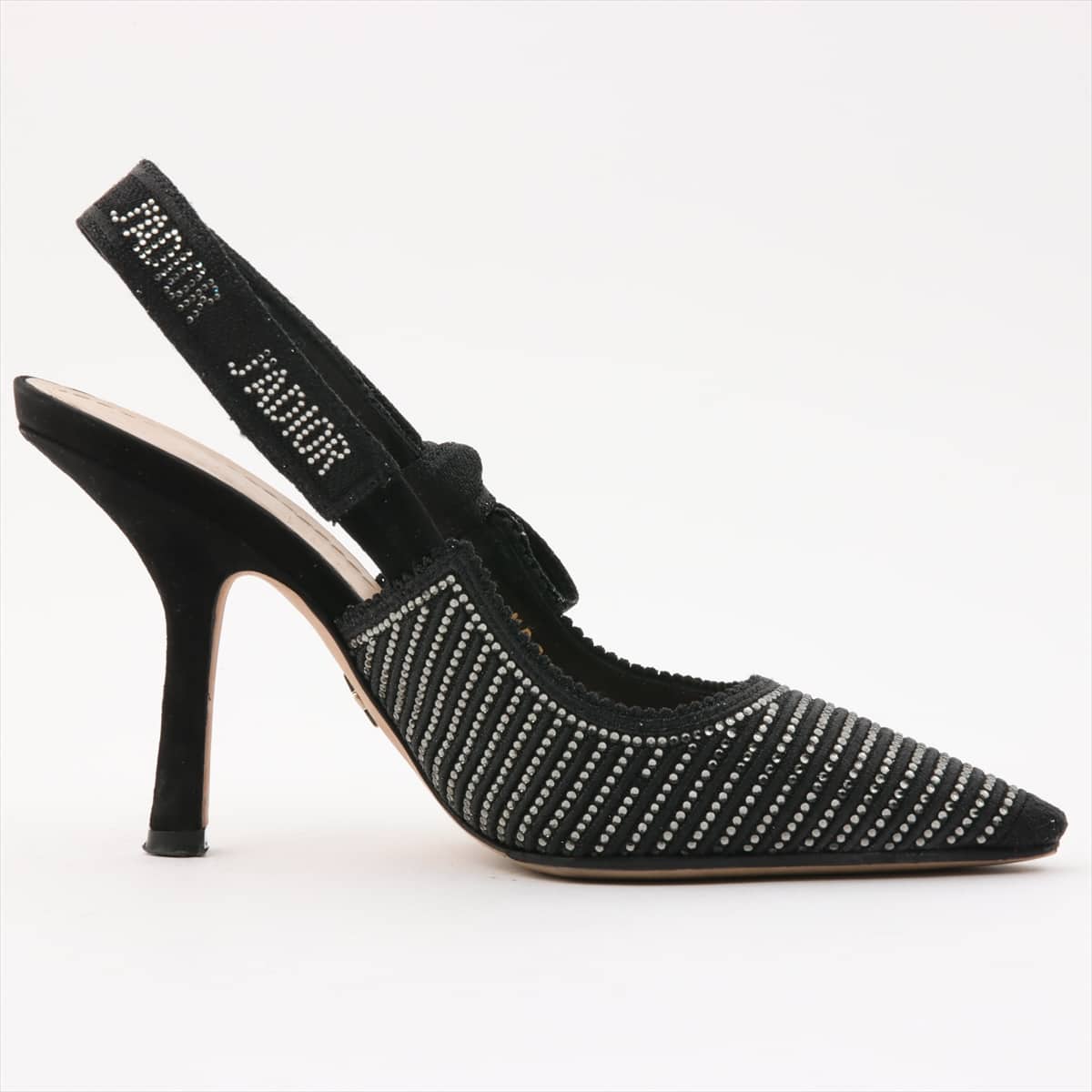 Christian Dior J'ADIOR Cotton & leather Pumps 35D Ladies' Black slingback Rhinestone