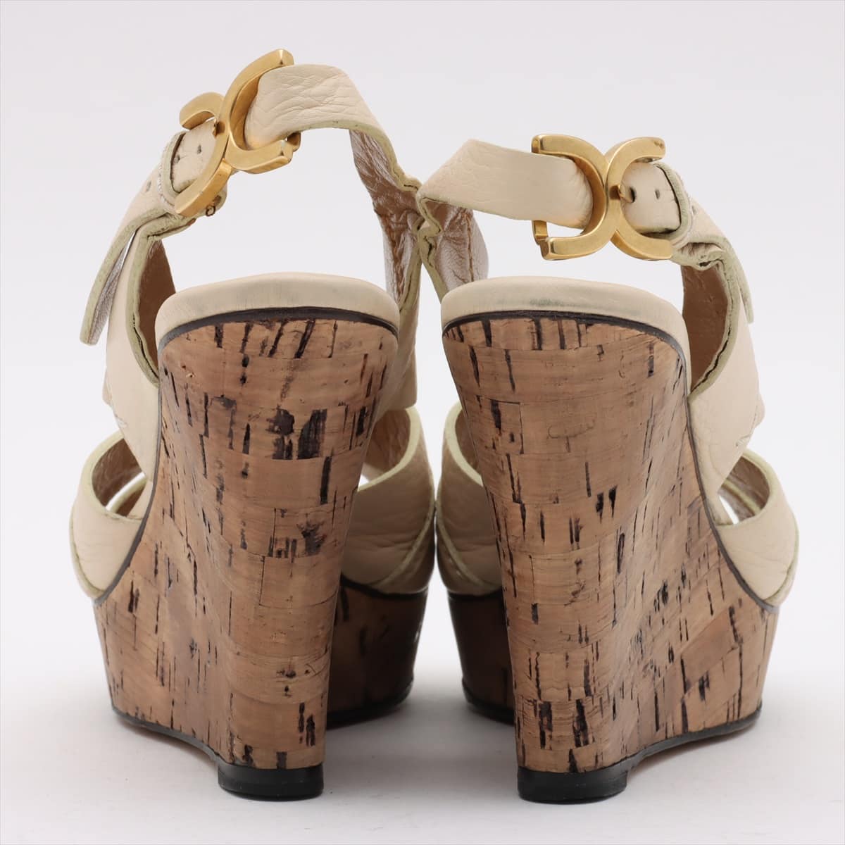 Chloe Leather Wedge Sole Sandals 36 Ladies' Beige