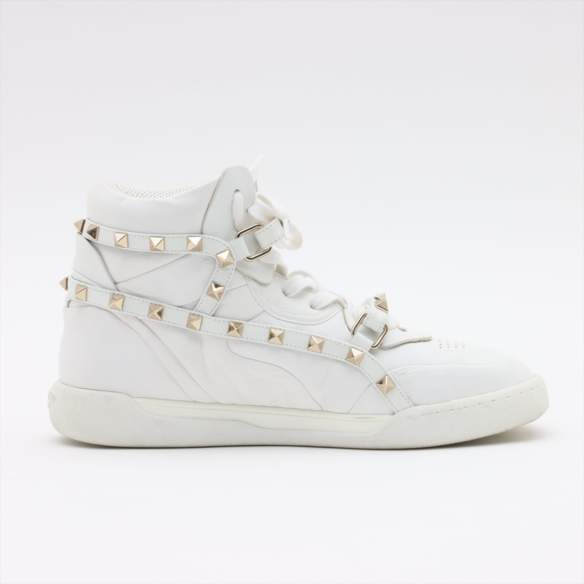 Valentino Garavani Rock Studs Leather High-top Sneakers 38 Ladies' White