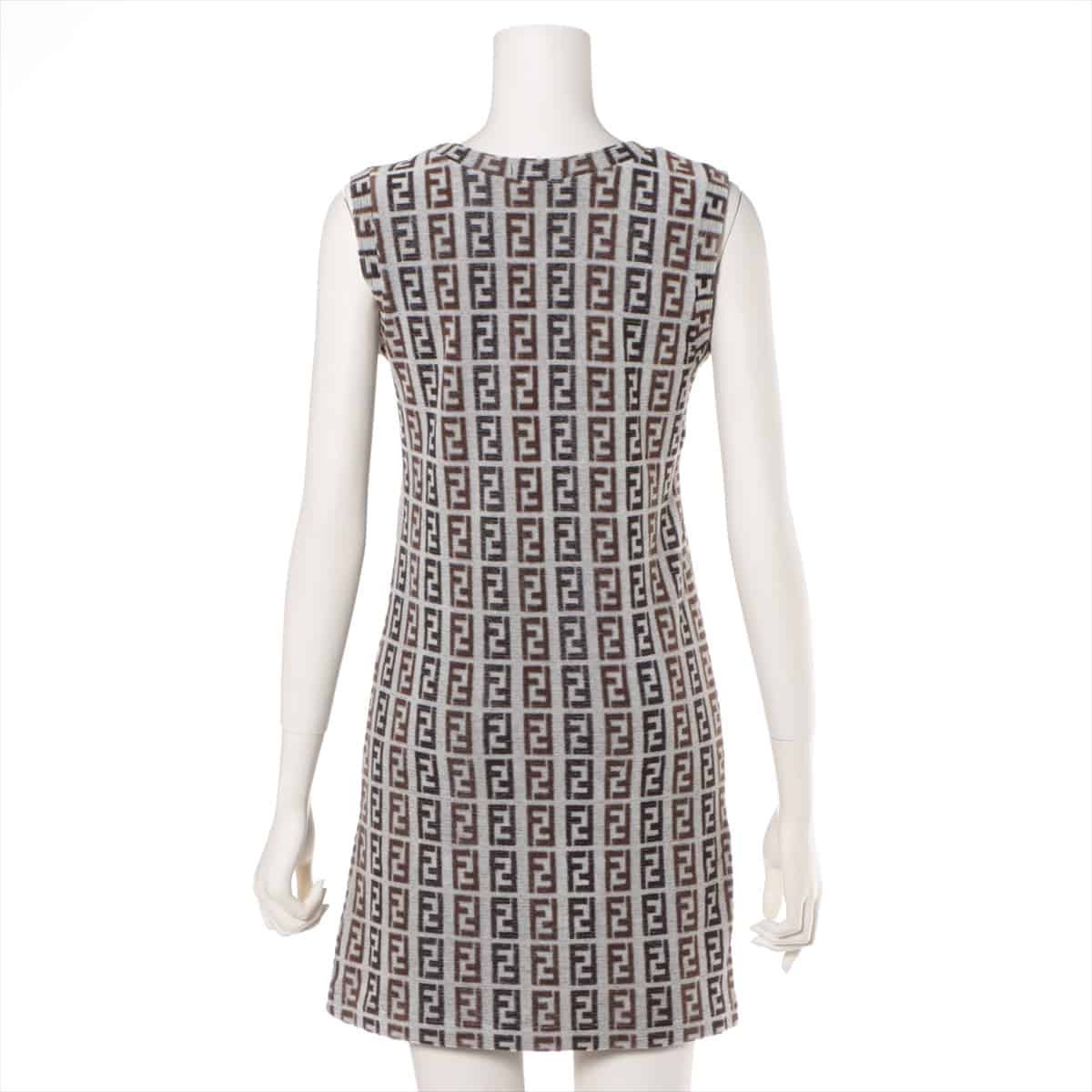 Fendi ZUCCa Cotton & nylon Sleeveless dress 42 Ladies' Gray x brown  pile fabric