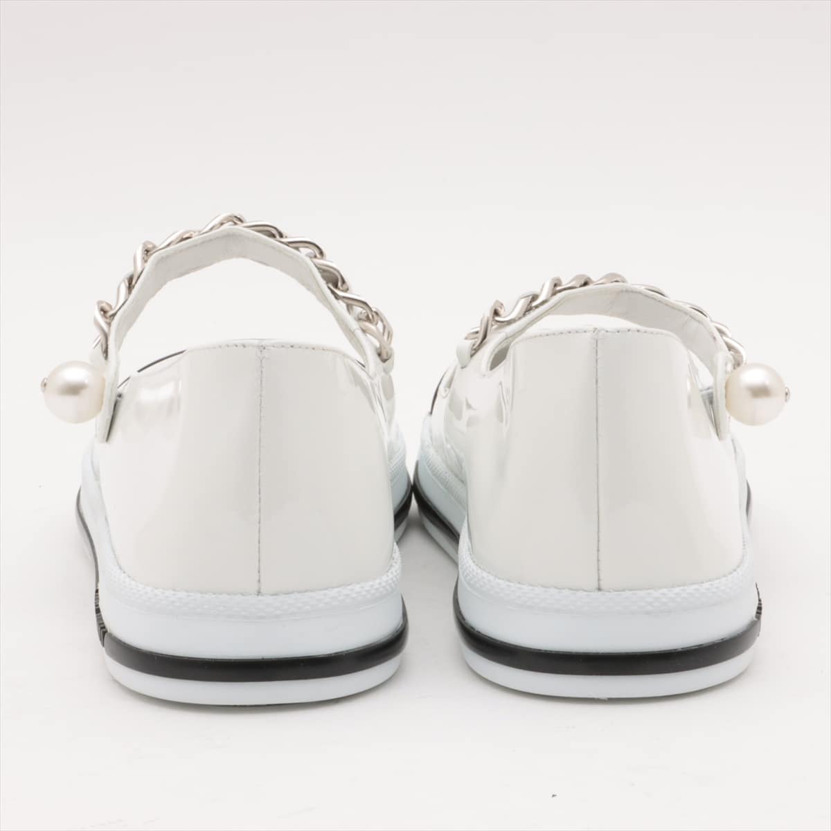 Miu Miu 22SS Patent leather Flat Pumps Unknown size Ladies' Black × White Ballerina Imitation pearls
