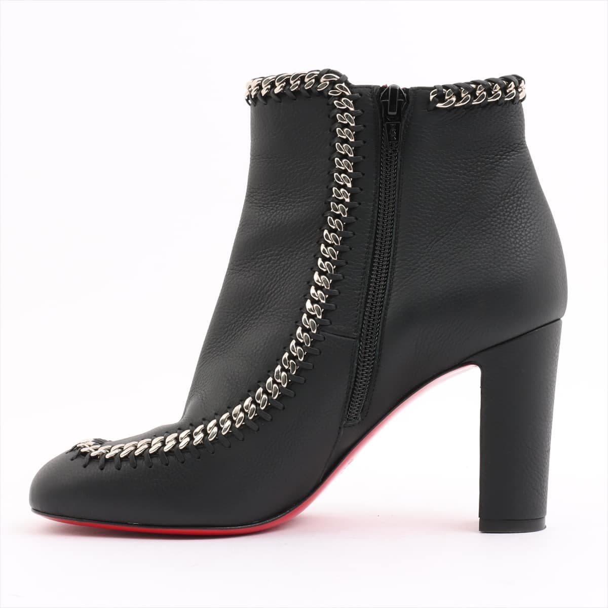 Christian Louboutin Leather Short Boots 37 1/2 Ladies' Black Chain