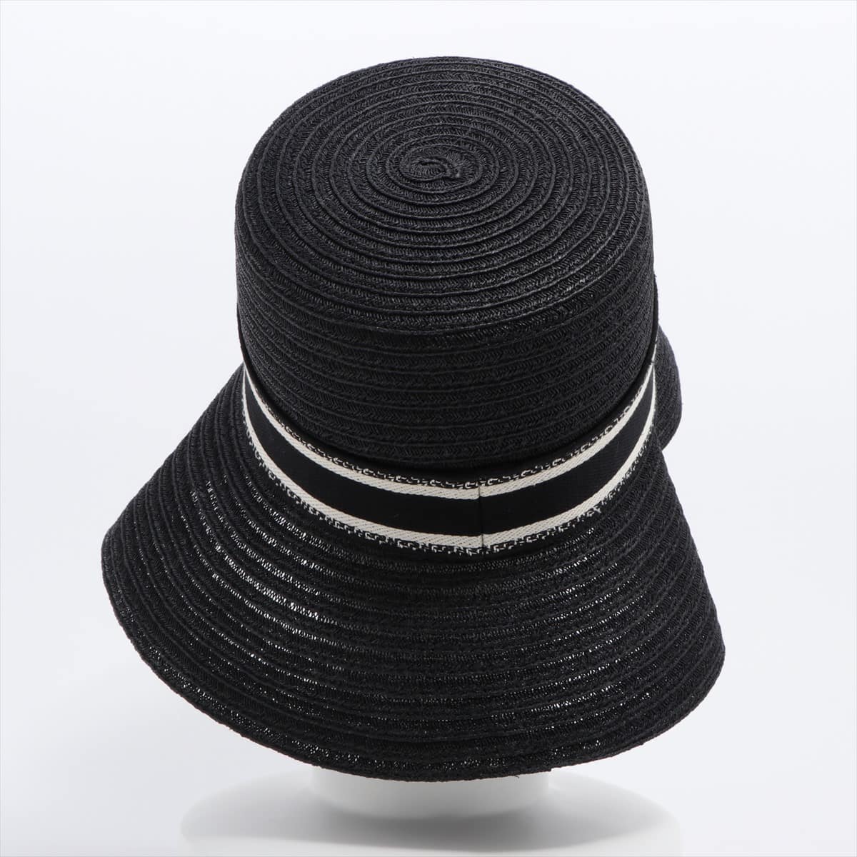 Christian Dior Logo Hat Straw Black