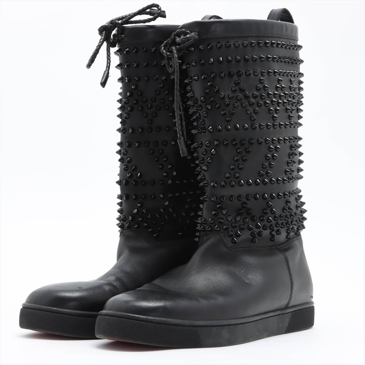 Christian Louboutin Leather Boots No notation Men's Black Spike Studs Fur