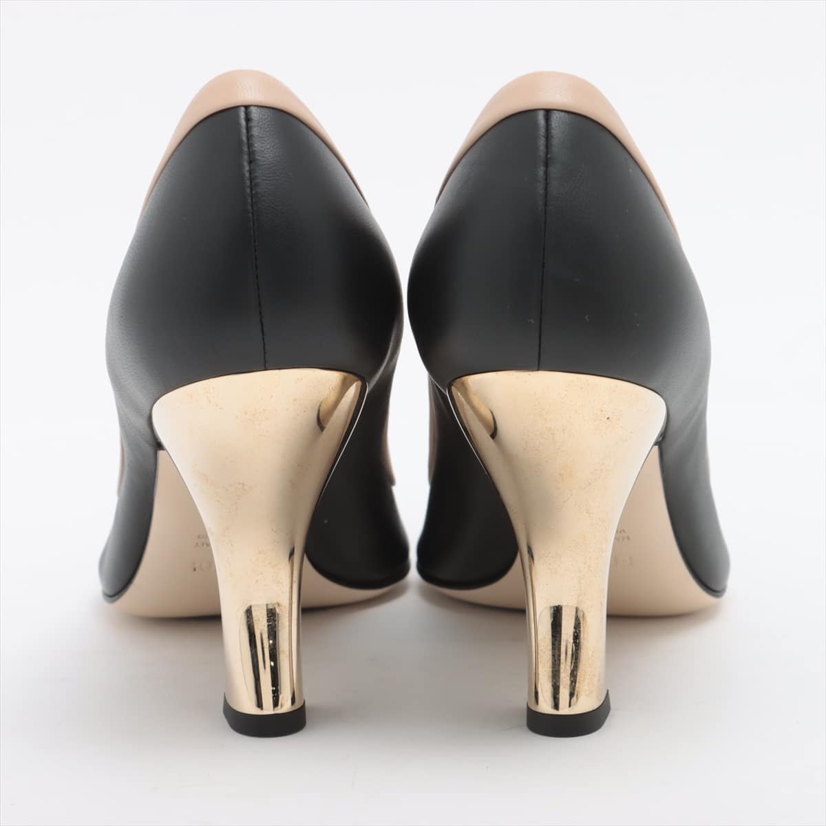 Fendi Leather Pumps 40 Ladies' black x beige metal heel