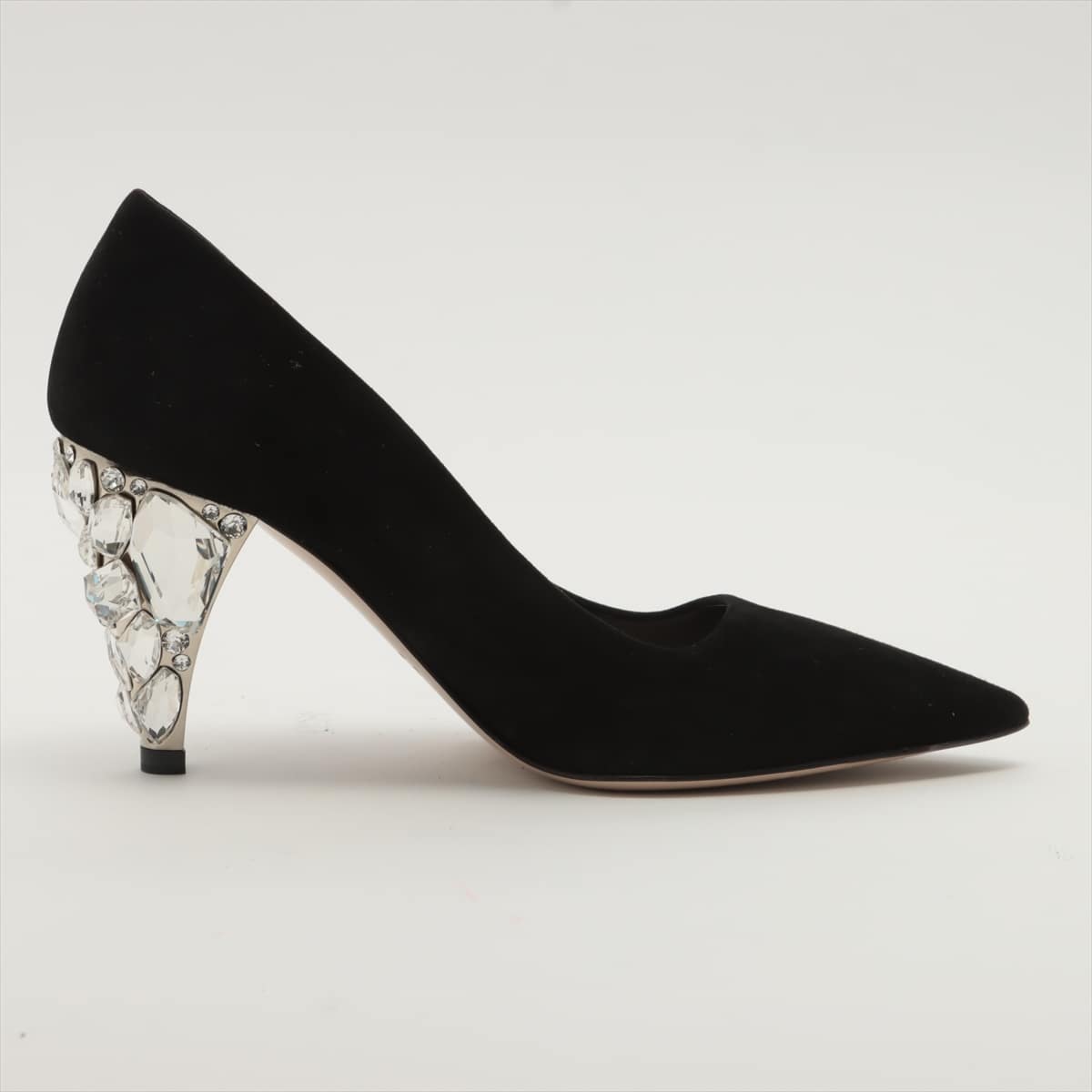 Miu Miu Suede Pumps 35 Ladies' Black crystal heels Bijou