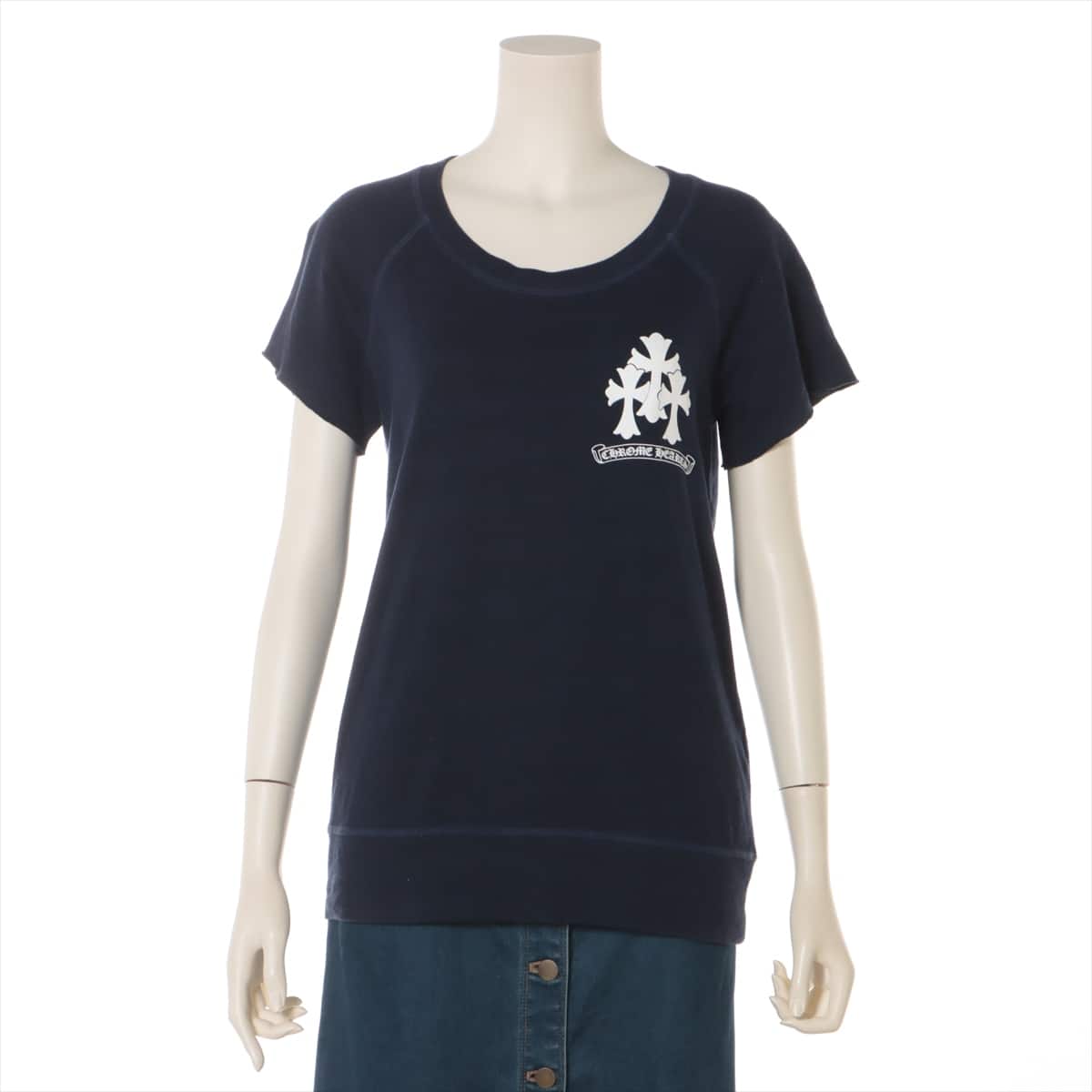 Chrome Hearts Cut and sew Cotton & polyester S Navy blue striped heart print short sleeve sweatshirt