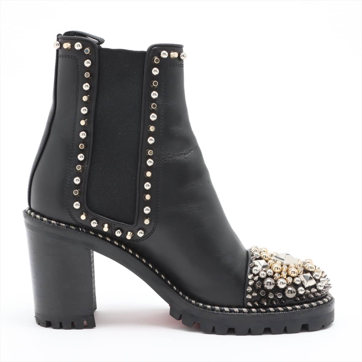 Christian Louboutin calf Side Gore Boots 35 Ladies' Black Chasse A Clou Studs