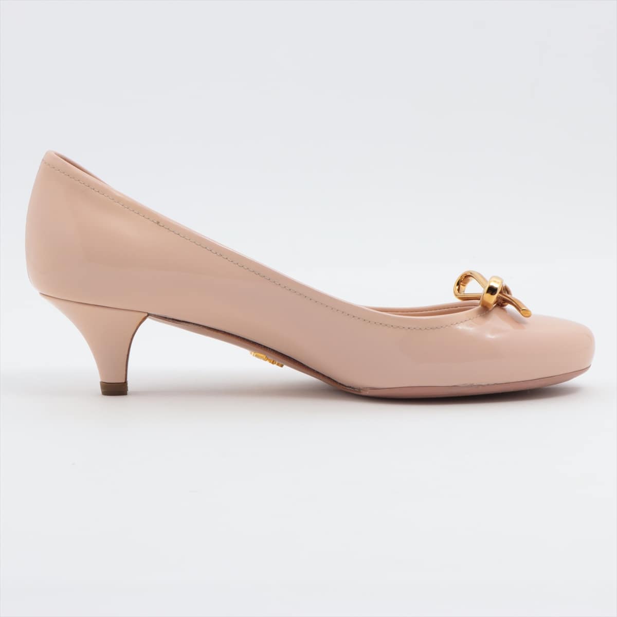 Prada Patent leather Pumps 35 Ladies' Pink Ribbon Metal fittings Logo Is there stickiness