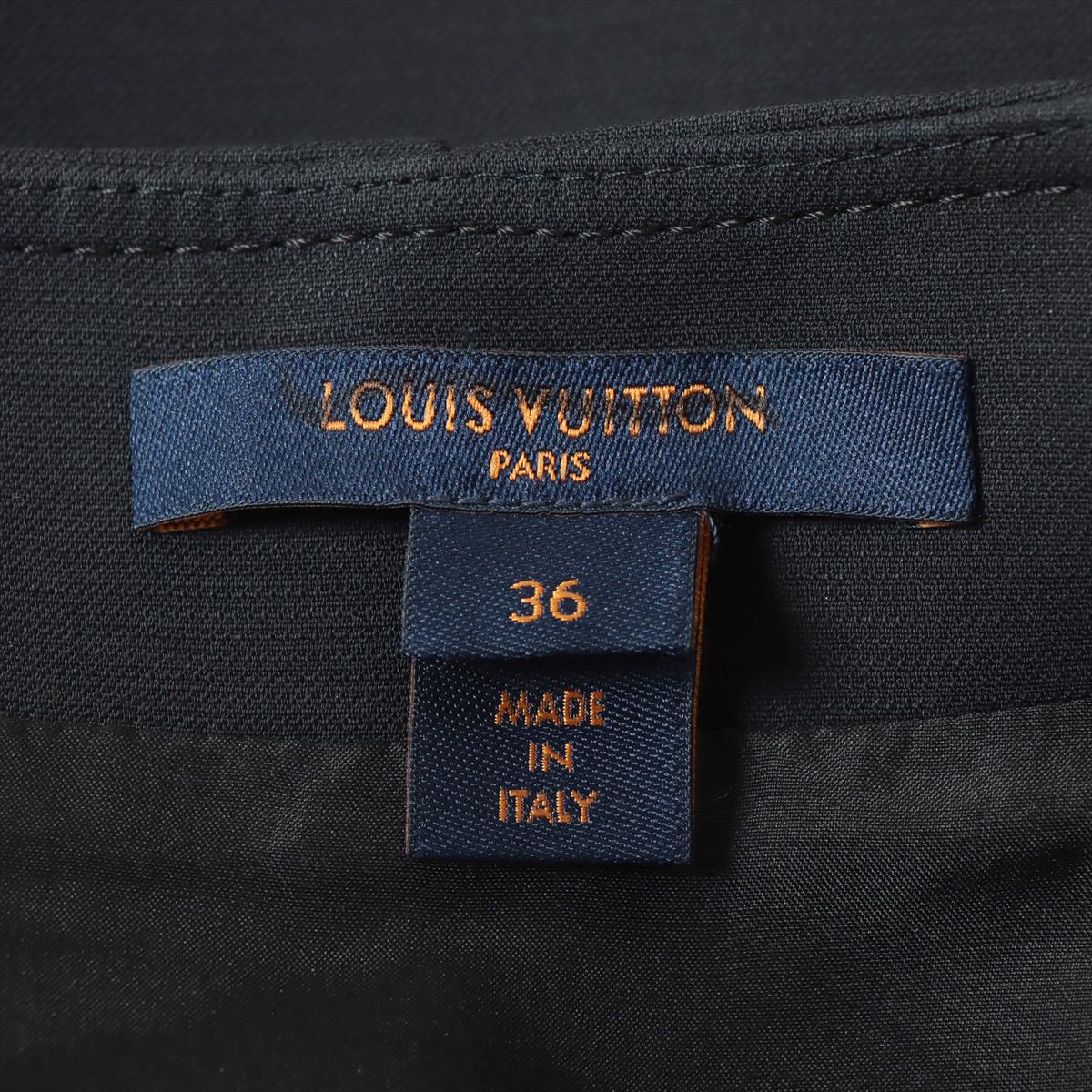 Louis Vuitton Wool & silk Skirt 36 Ladies' Black x Navy  LV logo button leather belt zipped pocket