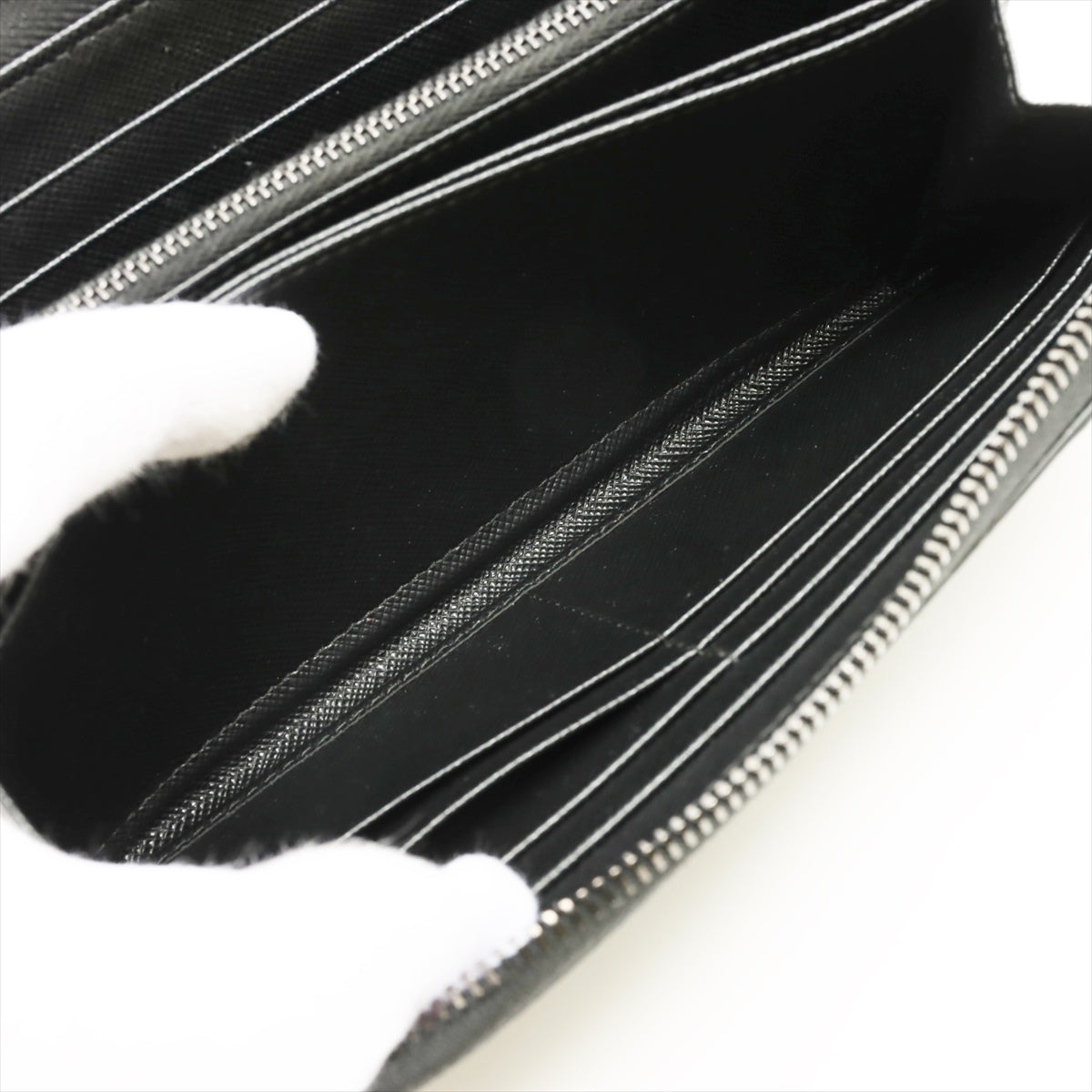 Prada Saffiano 2ML317 Leather Zip Round Wallet Black